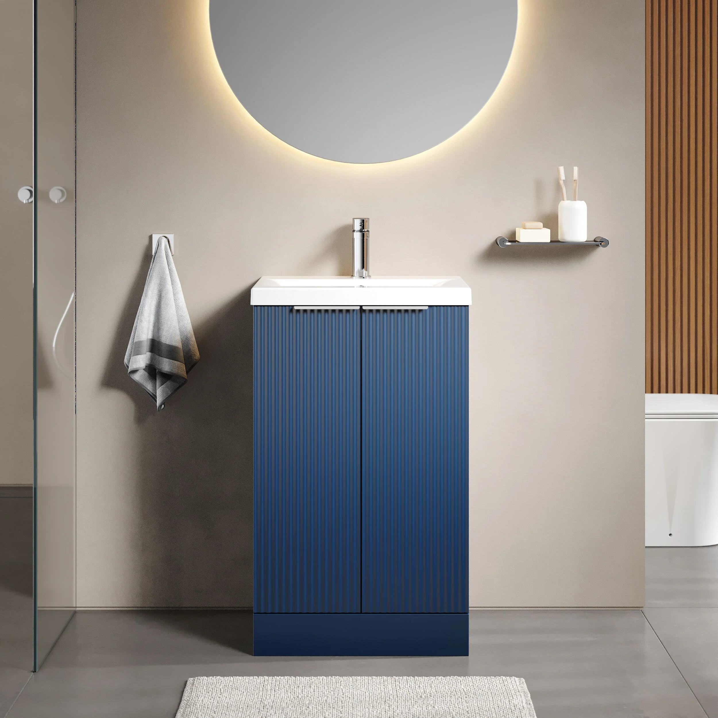 Tixall Fluted Front Floor Standing Vanity Basin Unit with Choice of Size, Colour and Handle Options - Image 38