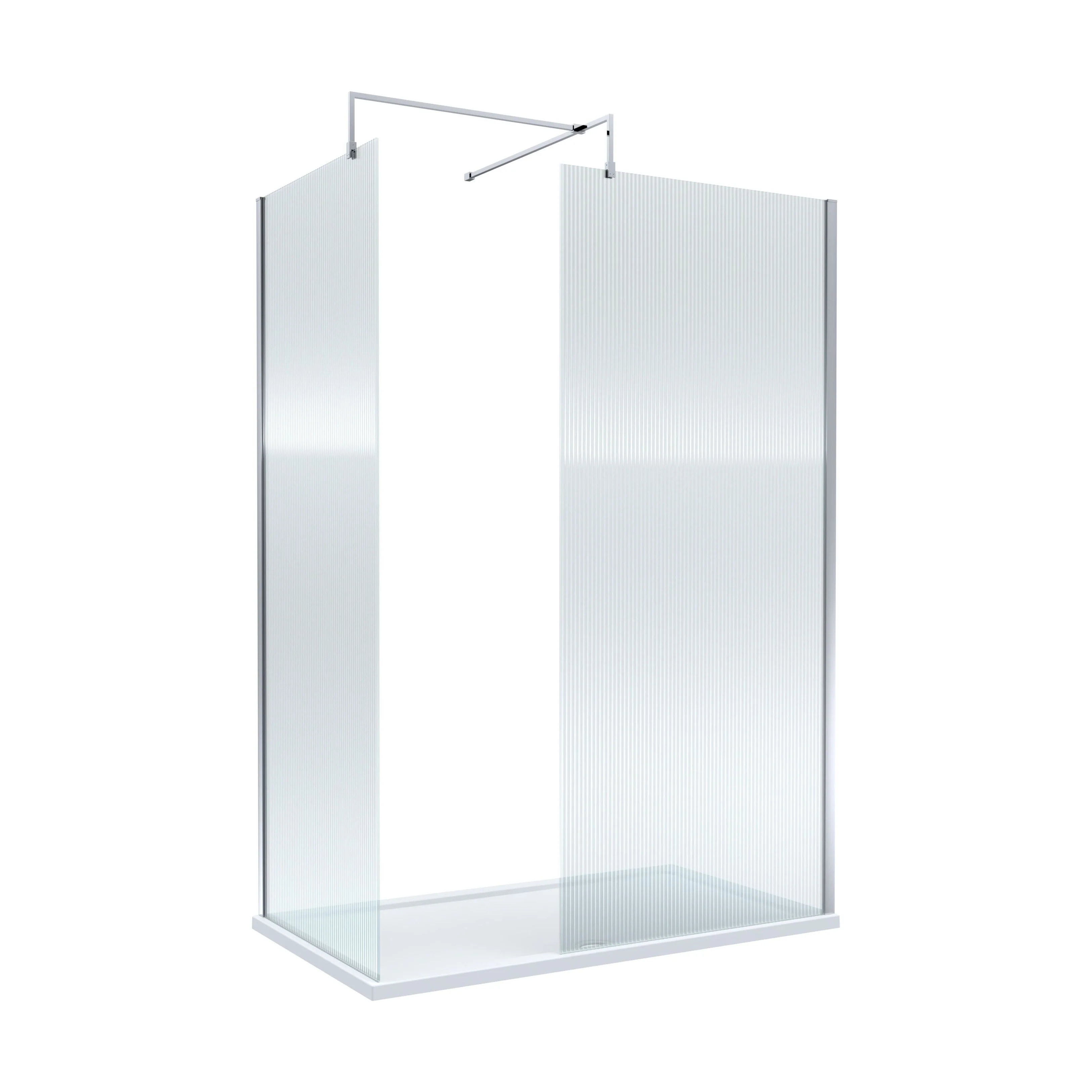 Contemporary Fluted Glass Walk In Wetroom Screens and Shower Tray - Choice of Finish - Image 4