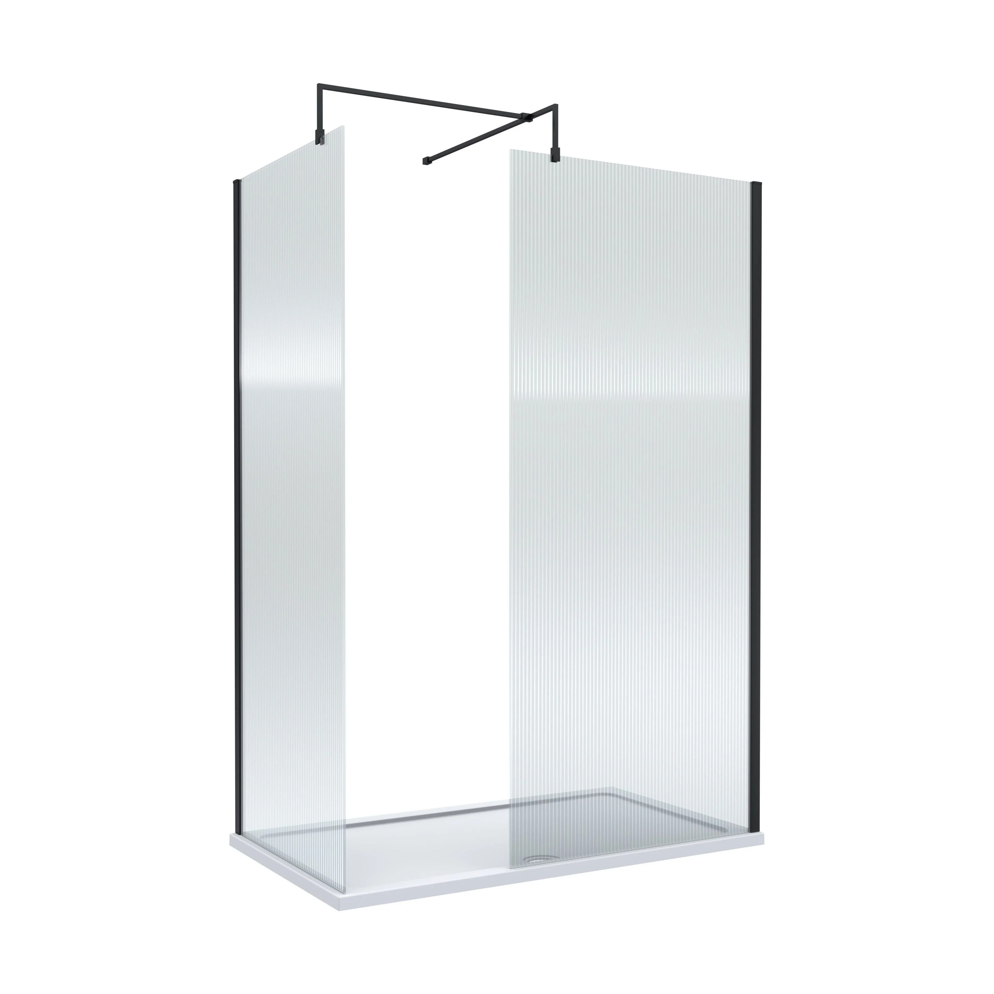 Contemporary Fluted Glass Walk In Wetroom Screens and Shower Tray - Choice of Finish - Image 5