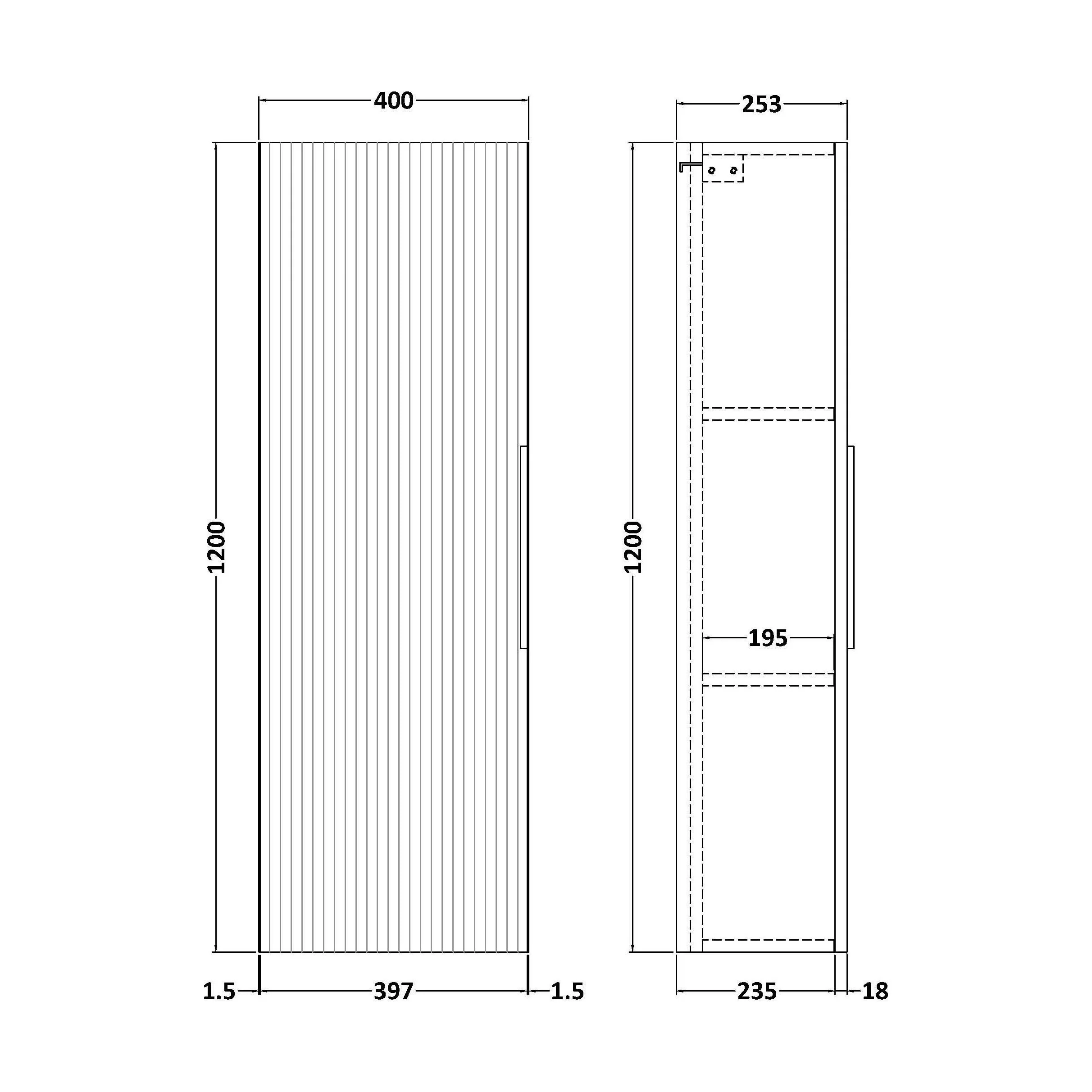 Tixall Fluted Wall Hung Tall Bathroom Storage Unit, 400mm, Multiple Colours and Handle Options - Image 61