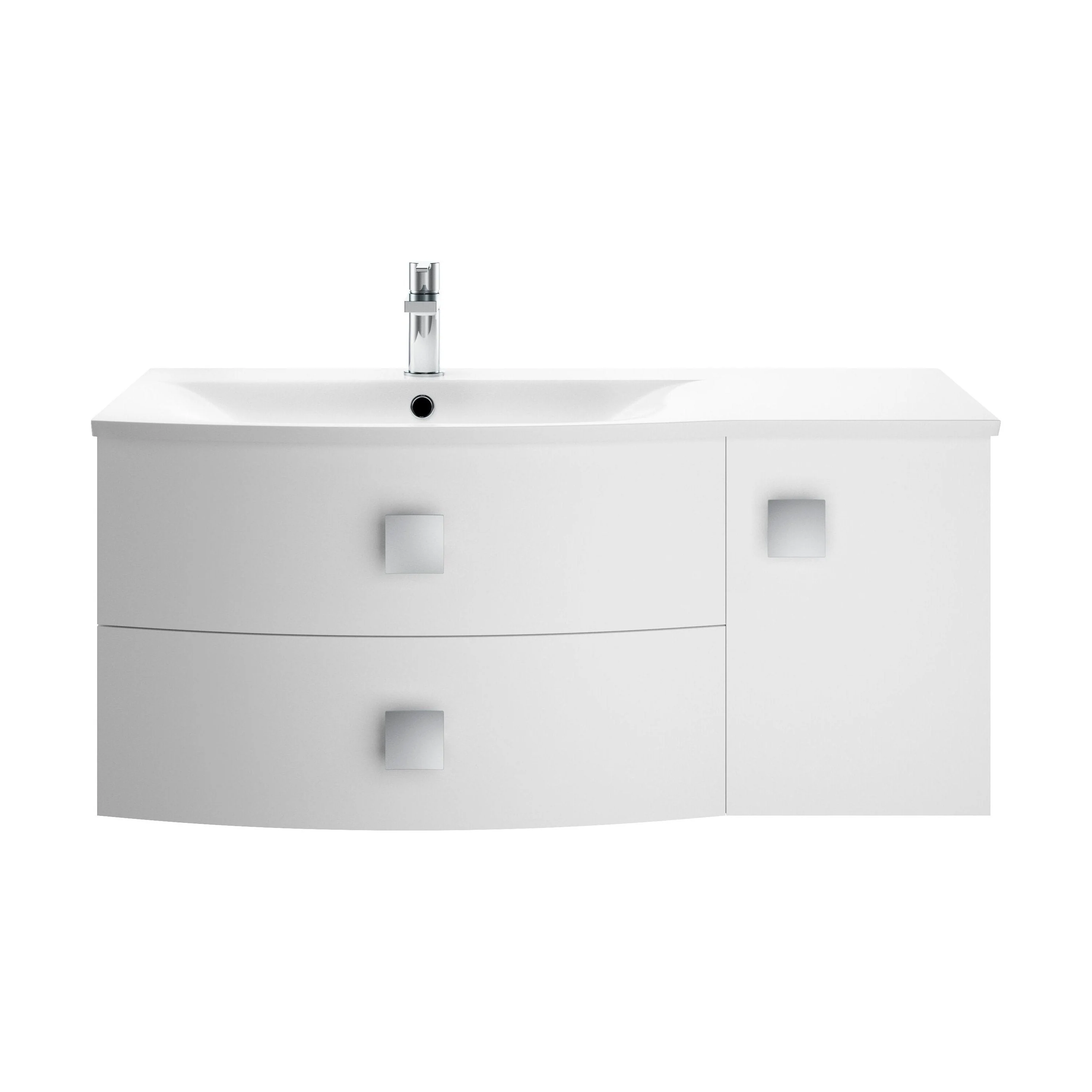 Gentleshaw Contemporary 1 Door 2 Drawer Left-Hand Wall Hung Vanity Unit with Curved Basin, Moon White, 1000mm