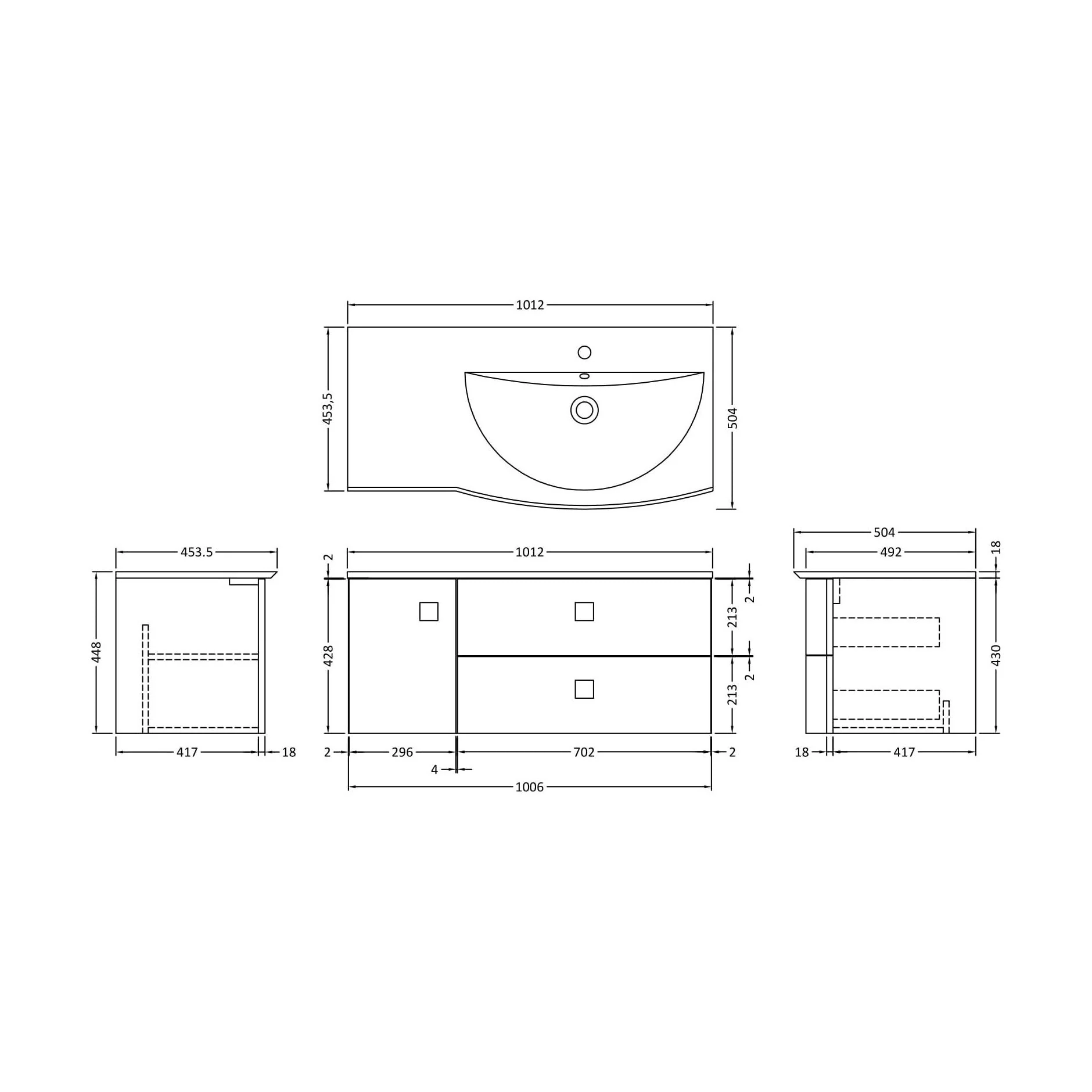 Gentleshaw Contemporary 1 Door 2 Drawer Right-Hand Wall Hung Vanity Unit with Curved Basin, Mineral Blue, 1000mm - Image 2