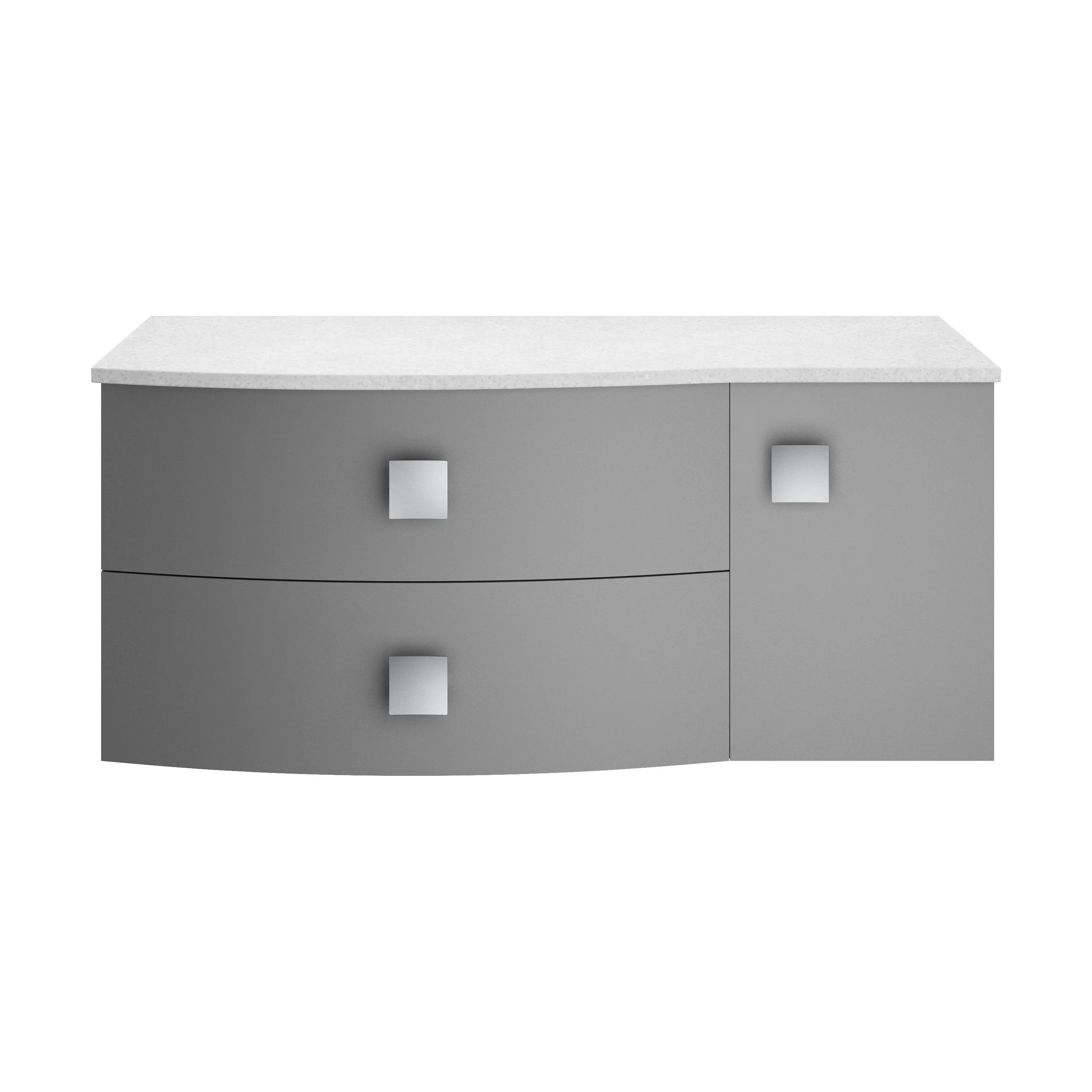 Gentleshaw Contemporary 2 Drawer Left-Hand Wall Hung Vanity Unit with White Marble Worktop, Dove Grey, 1012mm