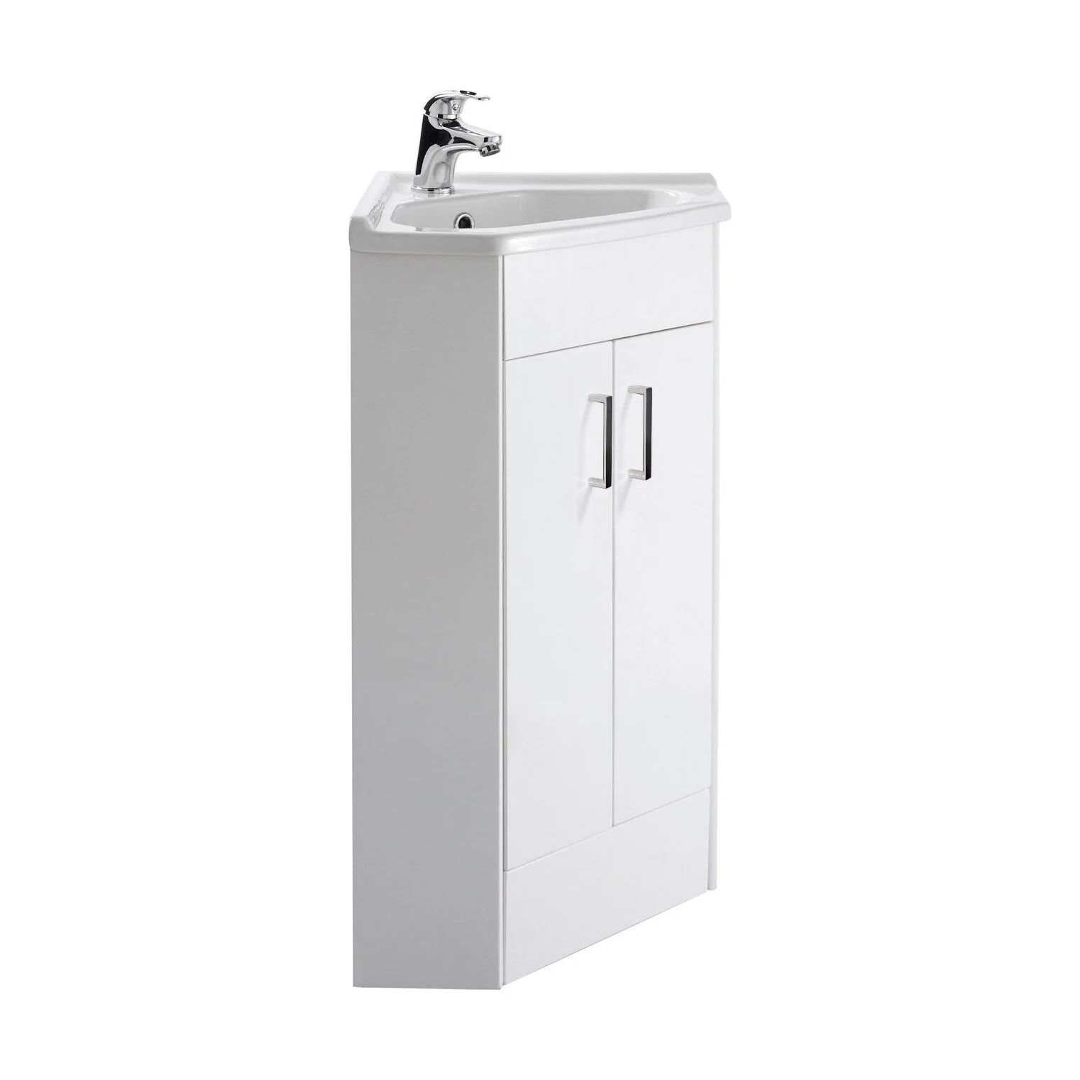 Hamstall Gloss White Corner Bathroom Cloakroom Vanity Basin Unit - 1 or 2 Door Option - Image 10