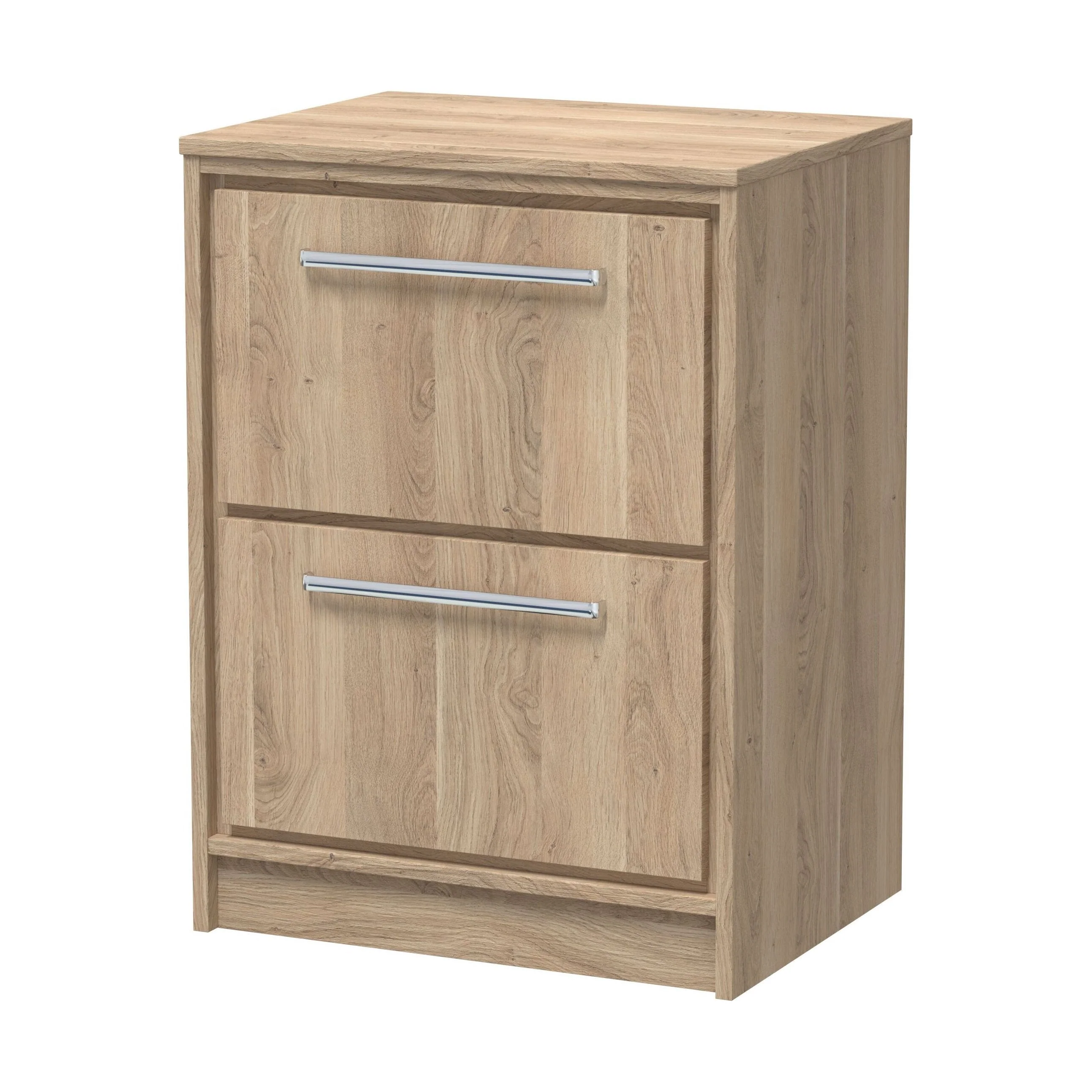 Longnor 2 Drawer Floor Standing Vanity Unit with Worktop, Light Oak, 600mm