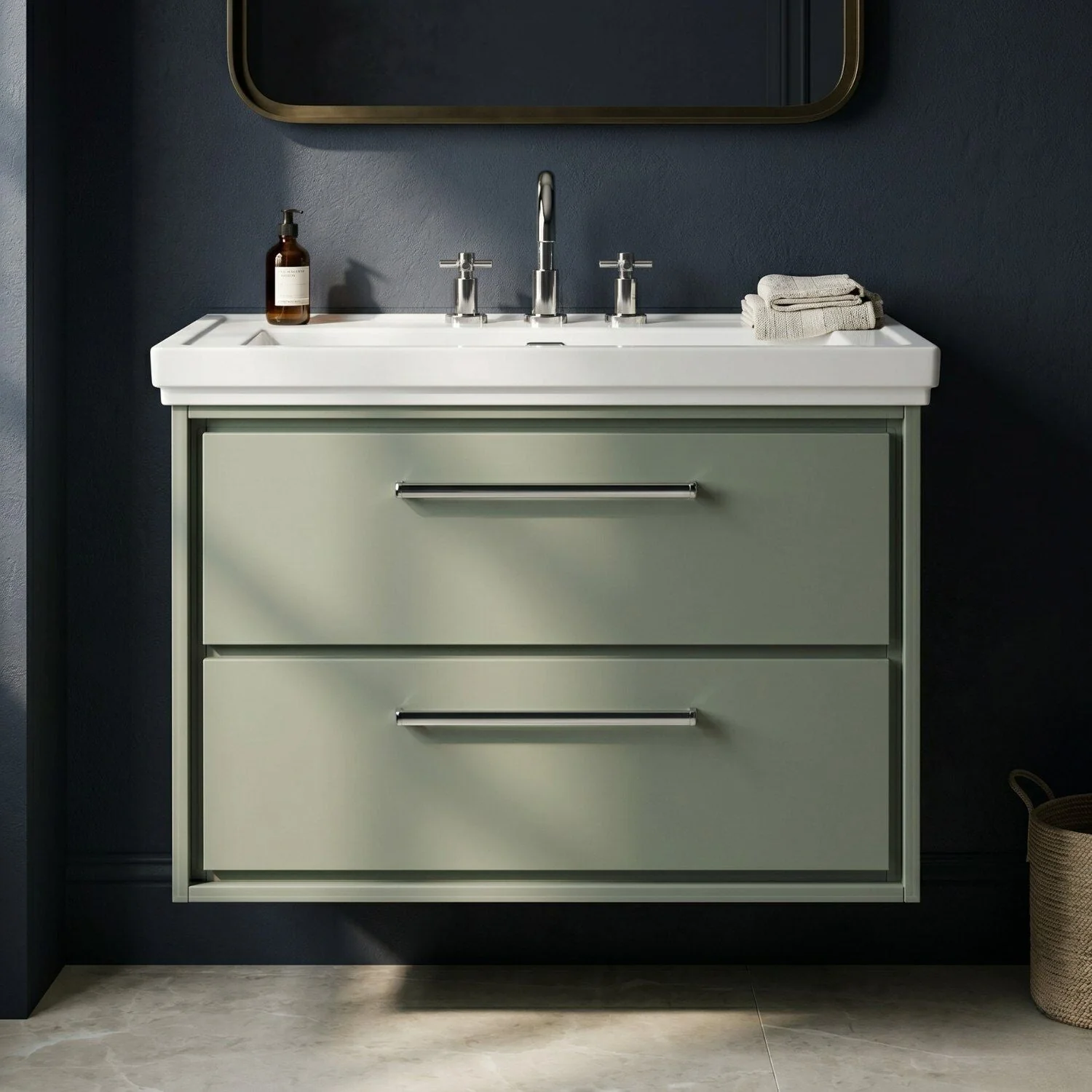 Longnor 2 Drawer Wall Hung Vanity Basin Unit with 3 Tap Hole Traditional Fireclay Basin, Choice of Size and Colour - Image 16