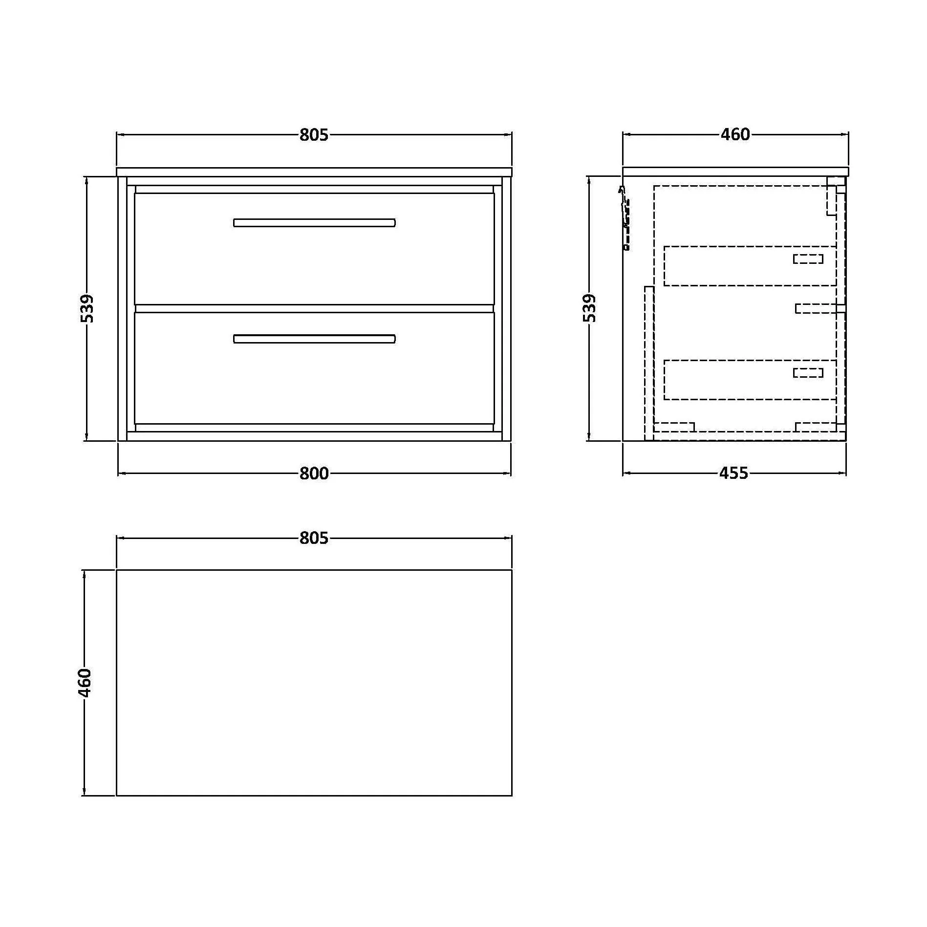Longnor 2 Drawer Wall Hung Vanity Unit with Worktop, Light Oak, 800mm - Image 2