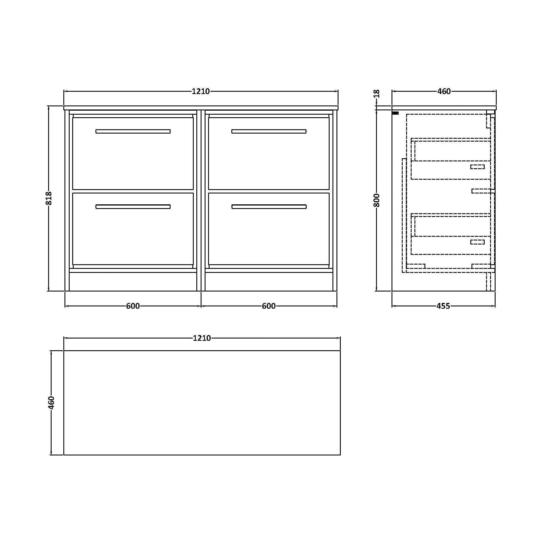 Longnor 4 Drawer Floor Standing Vanity Unit with White Marble Worktop, Light Oak, 1200mm - Image 2