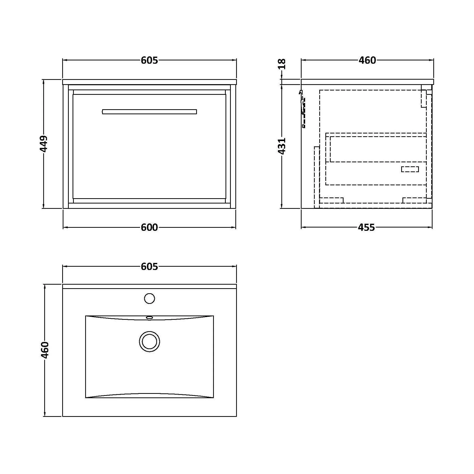 Longnor Modern Bathroom Wall Hung Single Drawer Vanity Unit & Basin, Choice of Size and Colour - Image 3