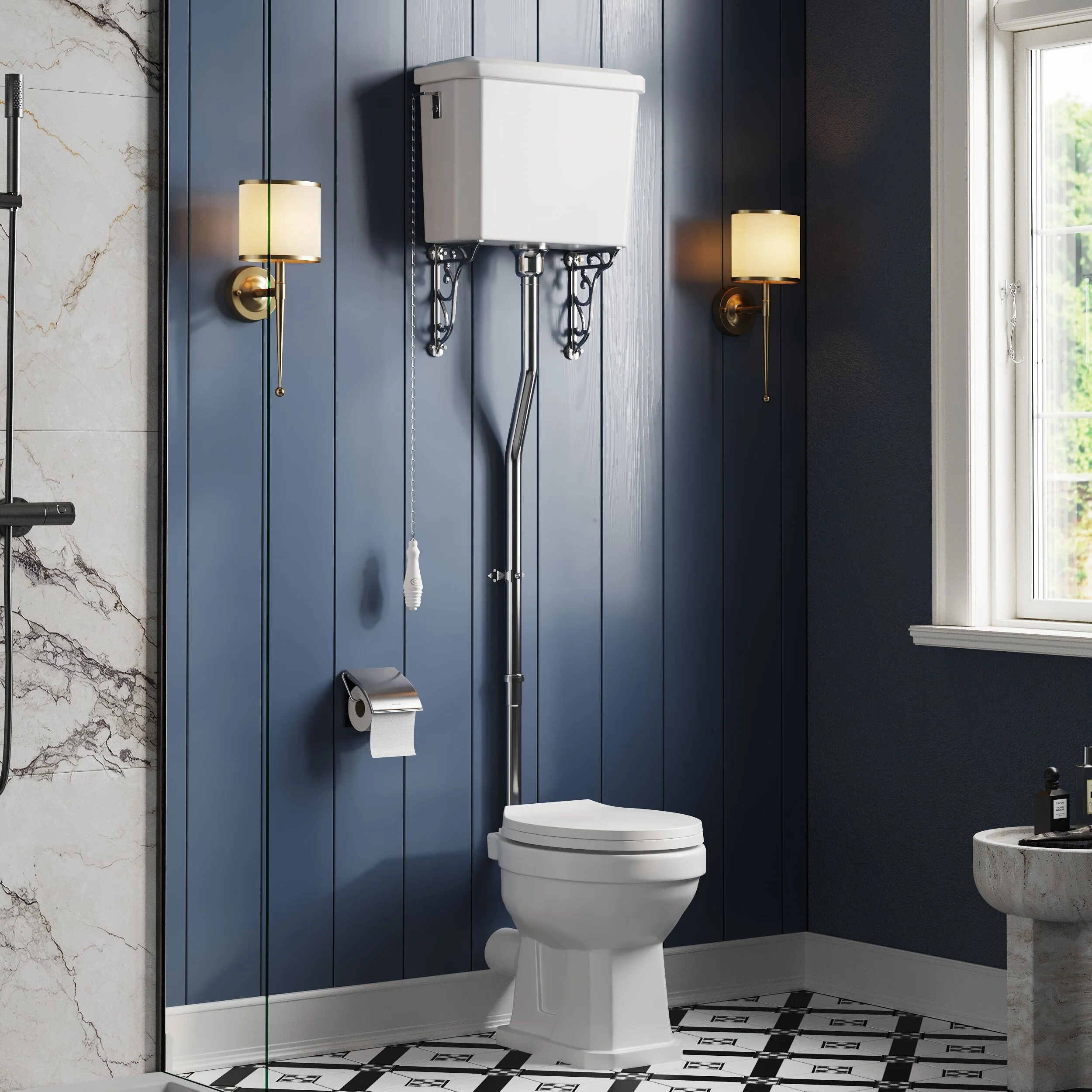 Madeley Traditional Toilet with High Level Cistern, Flush Pipe Kit and Soft Close Toilet Seat - Image 4