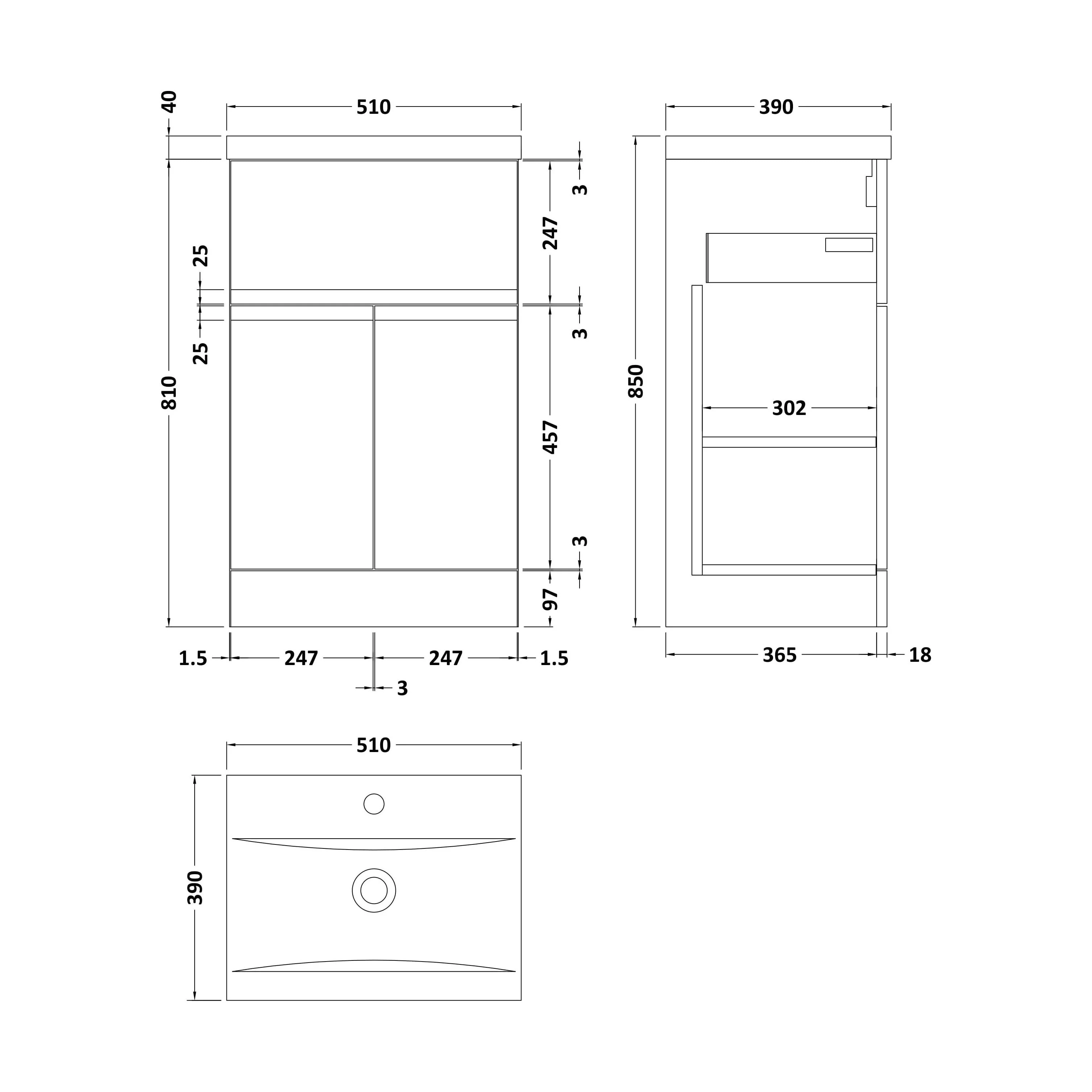 Mavesyn Contemporary 2 Door 1 Drawer Floor Standing Vanity Unit with Mid-Edge Basin, Satin Grey, 500mm - Image 2