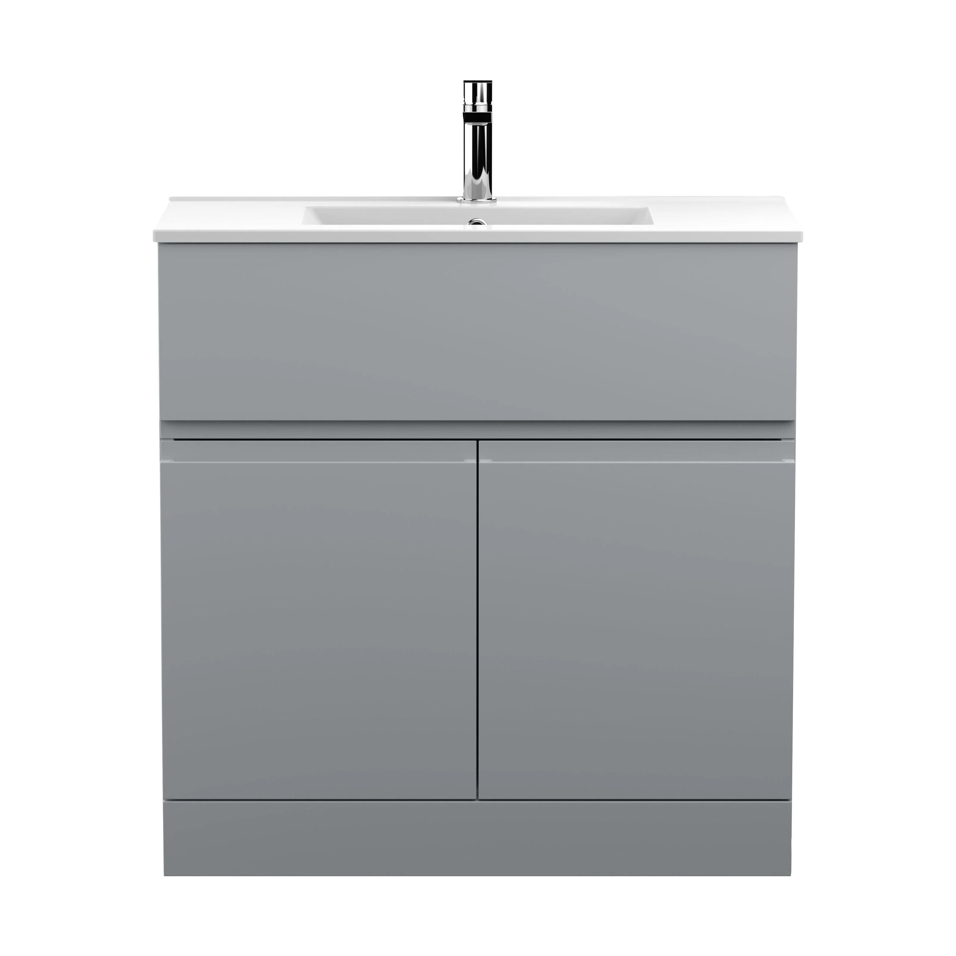 Mavesyn Contemporary 2 Door 1 Drawer Floor Standing Vanity Unit with Minimalist Basin, Satin Grey, 800mm