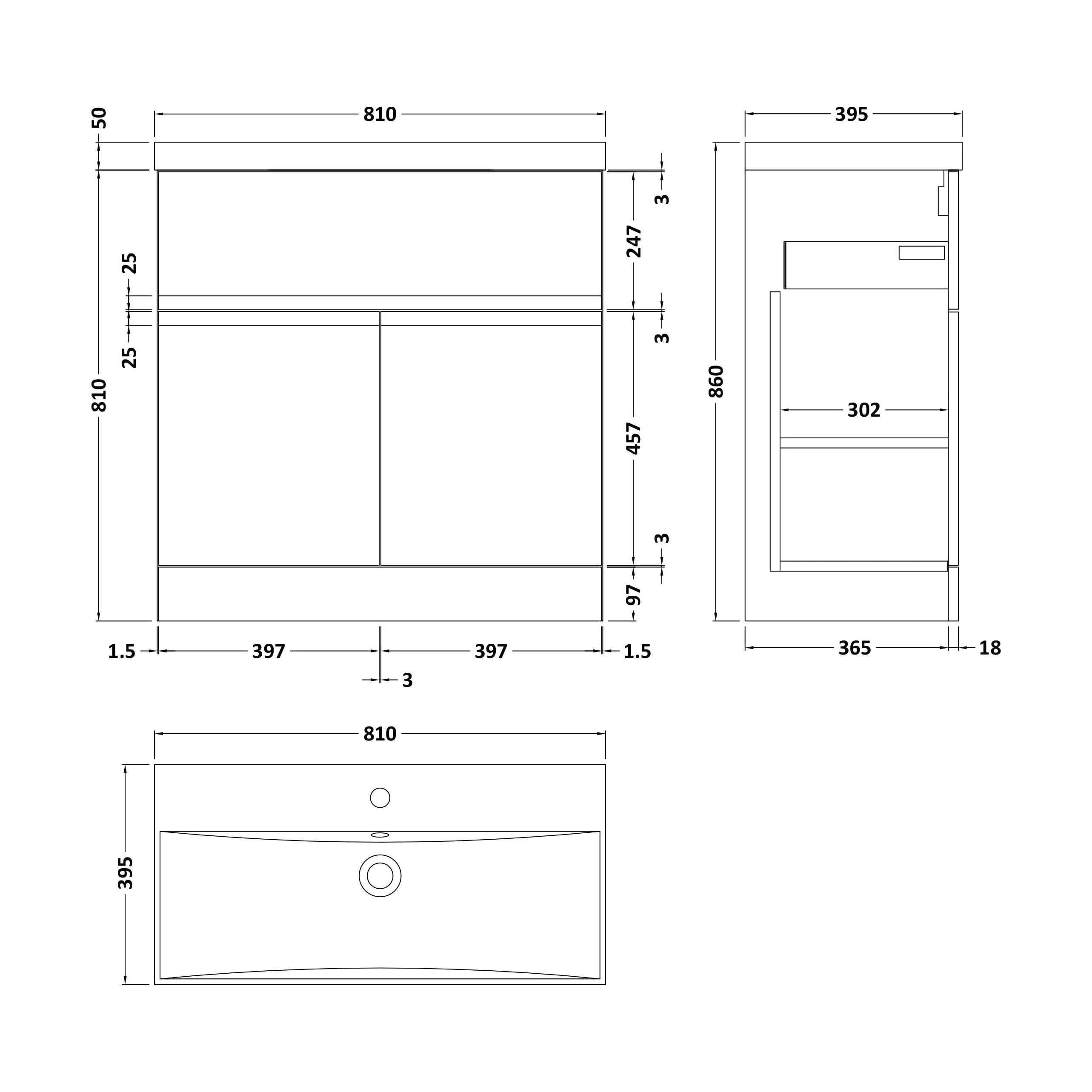 Mavesyn Contemporary 2 Door 1 Drawer Floor Standing Vanity Unit with Thin Edge Basin, Dark Grey, 800mm - Image 2