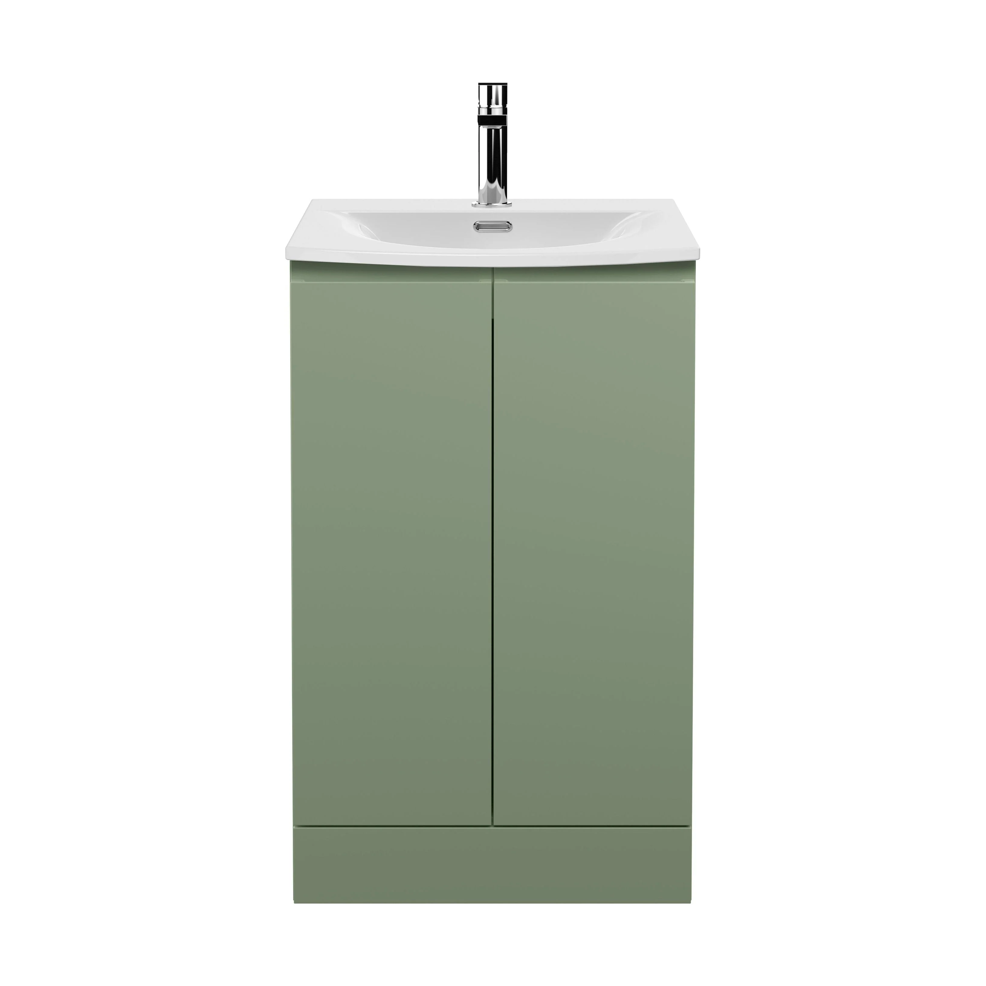 Mavesyn Contemporary 2 Door Floor Standing Vanity Unit with Curved Basin, Satin Green, 500mm