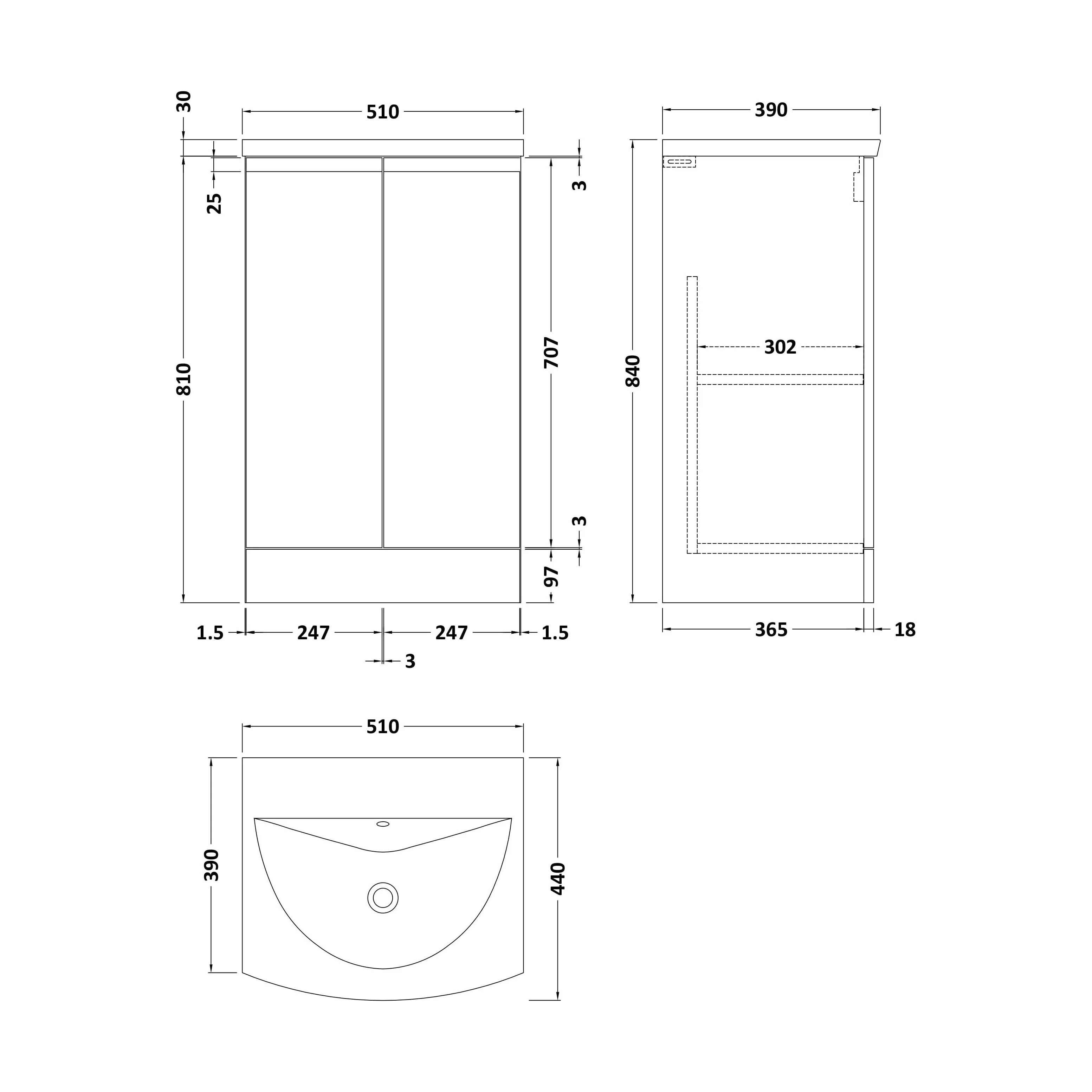 Mavesyn Contemporary 2 Door Floor Standing Vanity Unit with Curved Basin, Satin Green, 500mm - Image 2