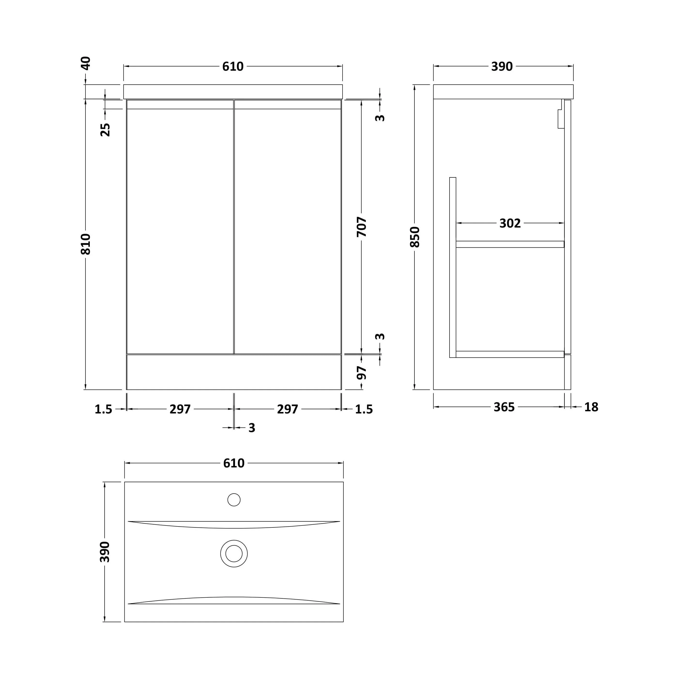Mavesyn Contemporary 2 Door Floor Standing Vanity Unit with Mid-Edge Basin, Satin White, 600mm - Image 2