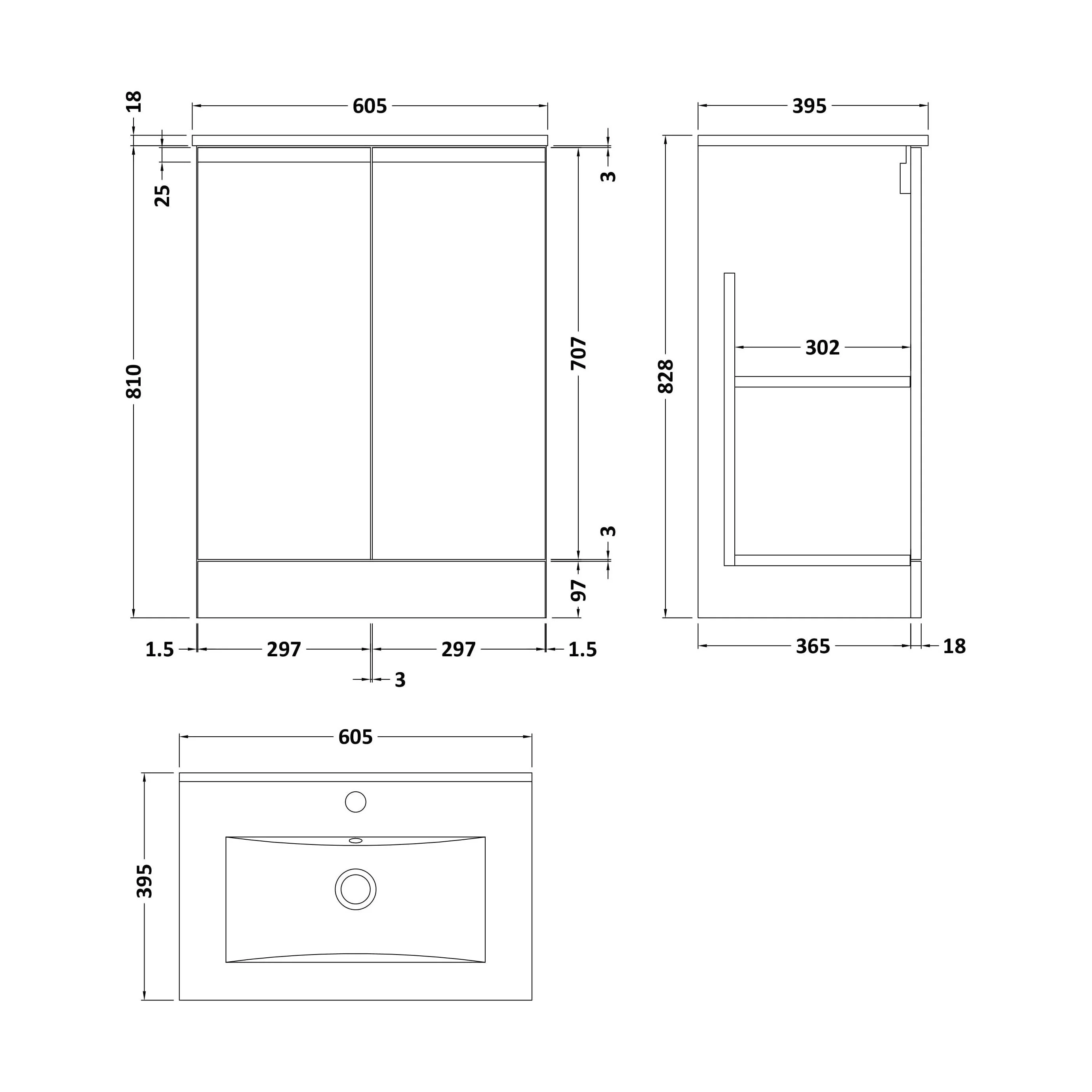 Mavesyn Contemporary 2 Door Floor Standing Vanity Unit with Minimalist Basin, Satin White, 600mm - Image 2
