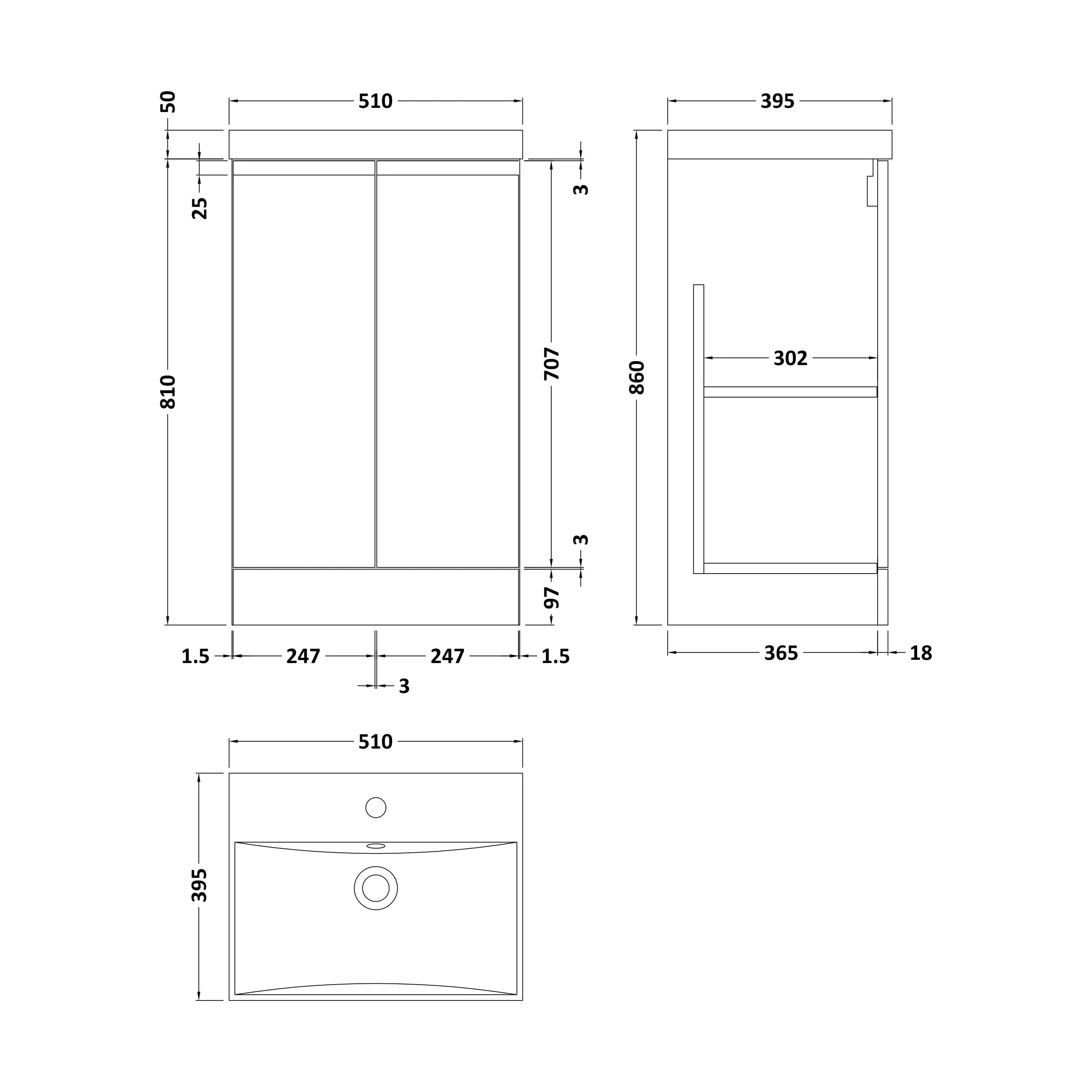Mavesyn Contemporary 2 Door Floor Standing Vanity Unit with Thin Edge Basin, Satin Grey, 500mm - Image 2