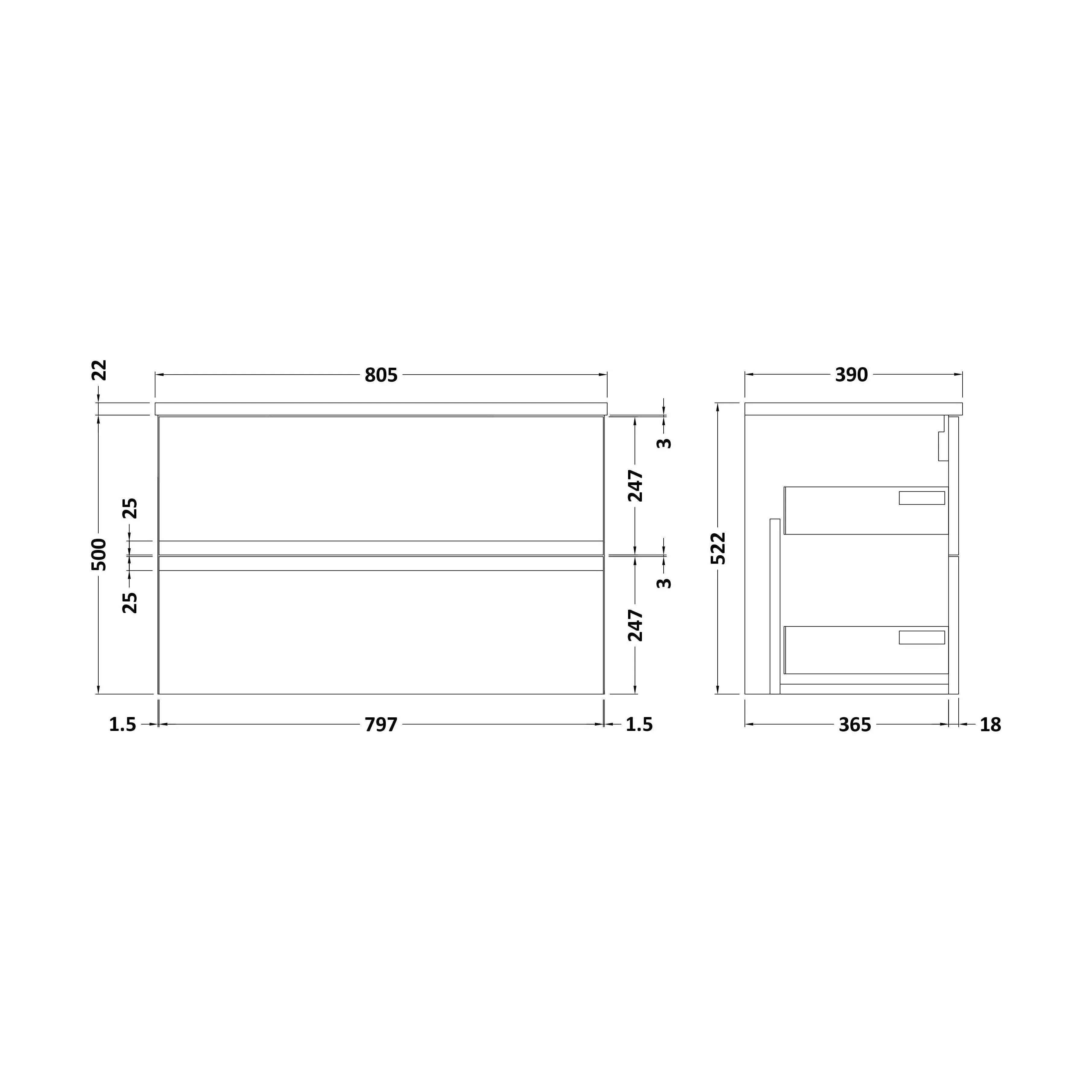 Mavesyn Contemporary 2 Drawer Wall Hung Vanity Unit with Laminate Worktop, Satin Green, 800mm - Image 2