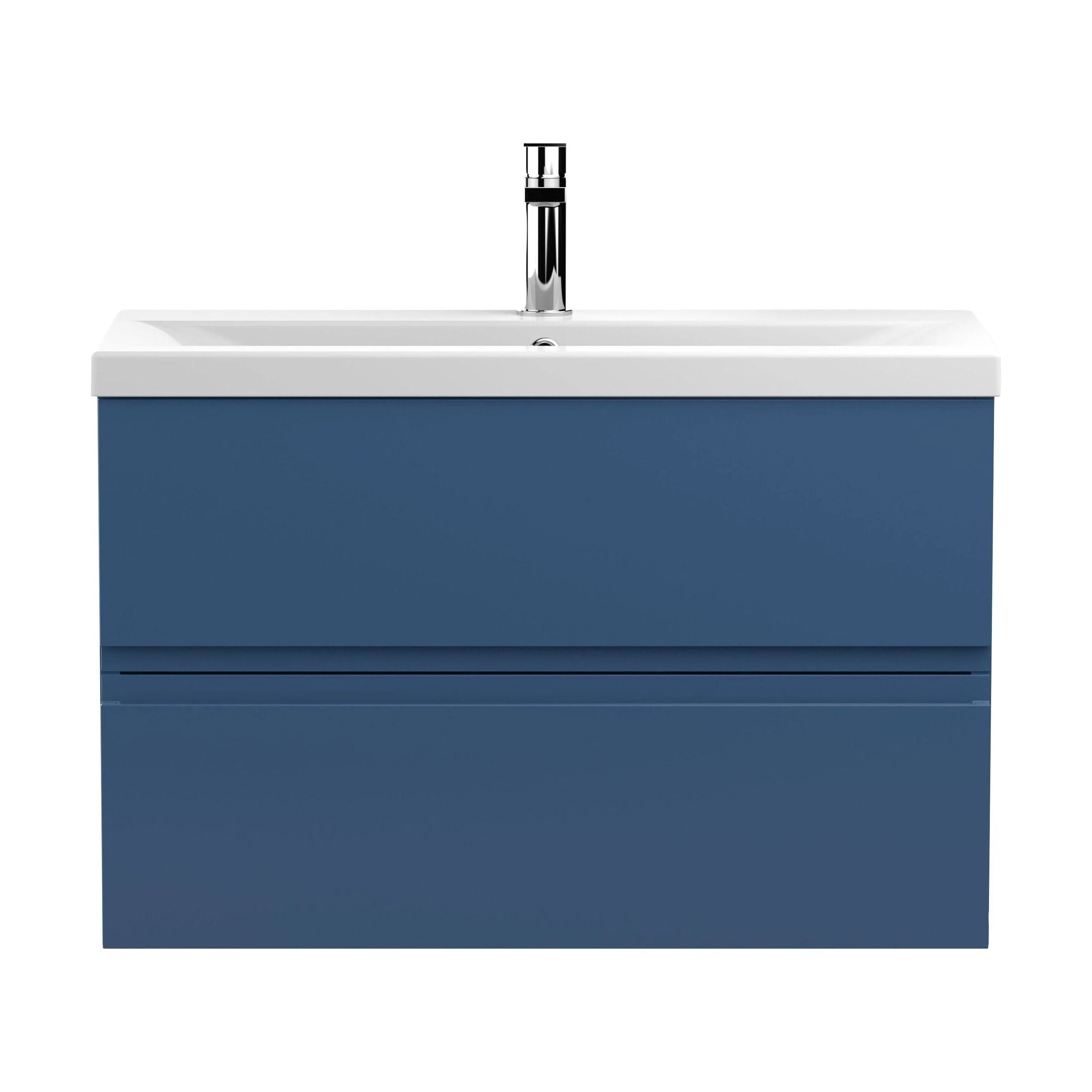 Mavesyn Contemporary 2 Drawer Wall Hung Vanity Unit with Mid-Edge Basin, Dark Blue, 800mm