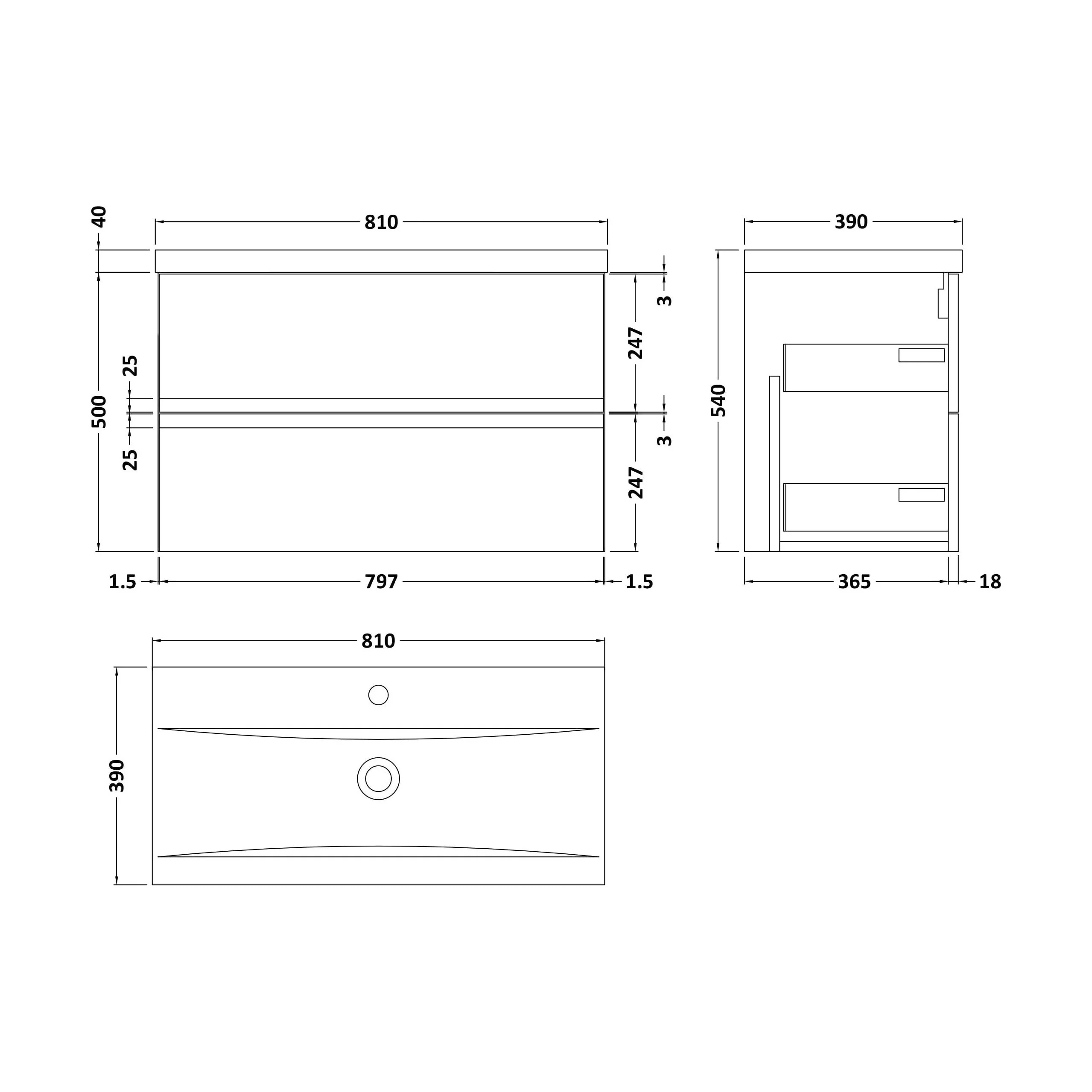 Mavesyn Contemporary 2 Drawer Wall Hung Vanity Unit with Mid-Edge Basin, Dark Grey, 800mm - Image 2