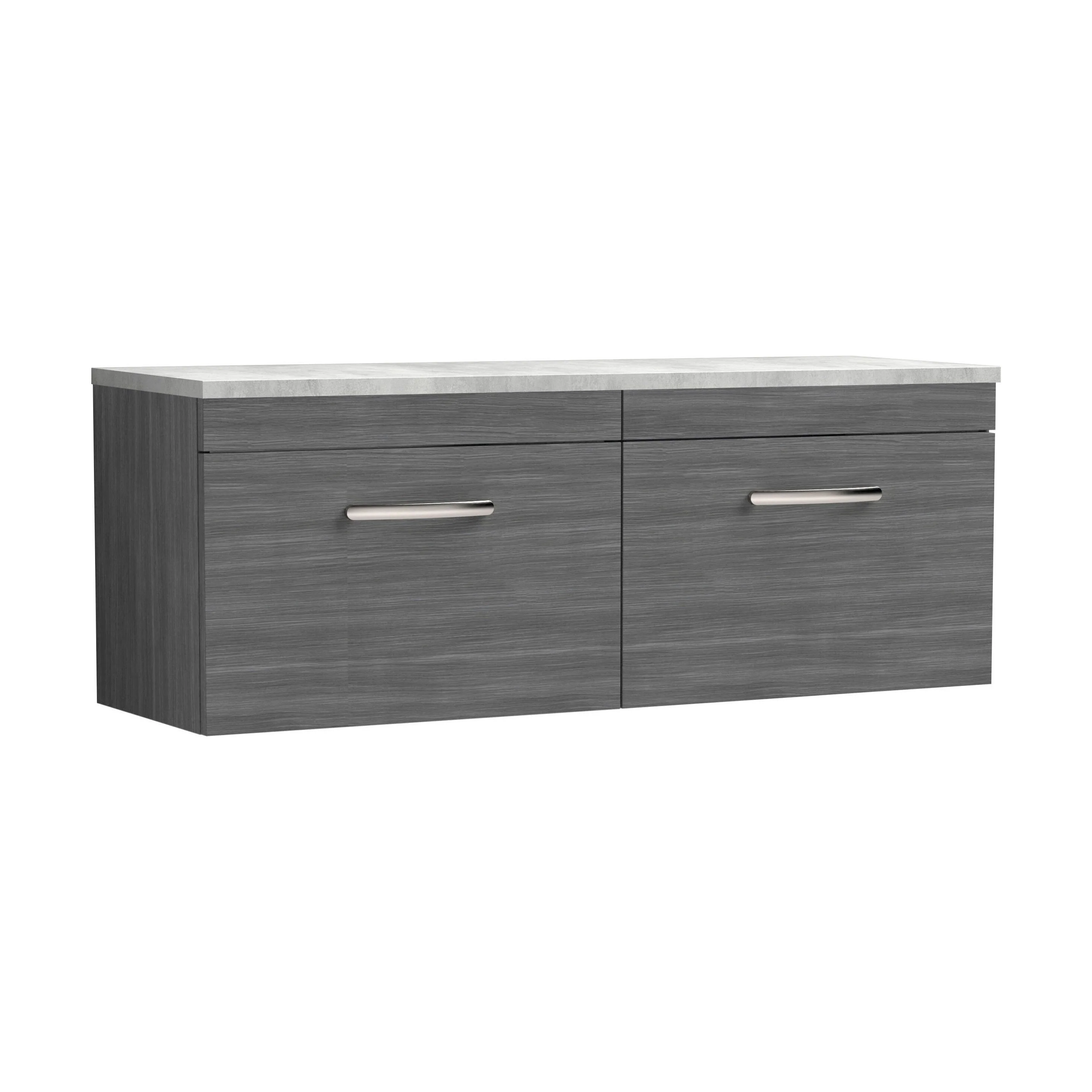Millwich Contemporary 2 Drawer Wall Hung Vanity Unit with Laminate Black Galaxy Granite Worktop, Anthracite Woodgrain, 1200mm