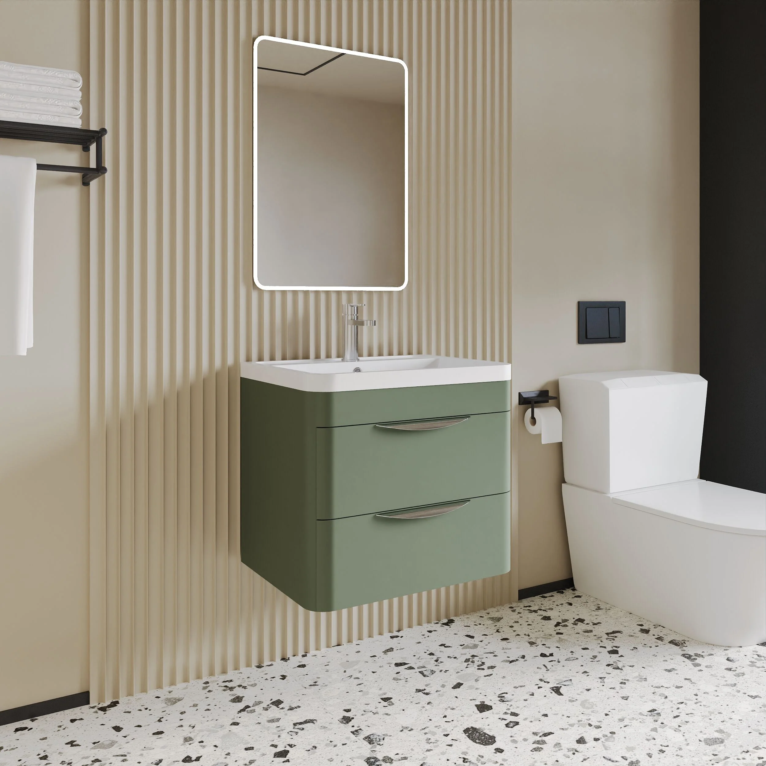 Aldershawe Modern 2-Drawer Wall Hung Vanity Basin Unit with Ceramic Basin - 600mm - Image 9