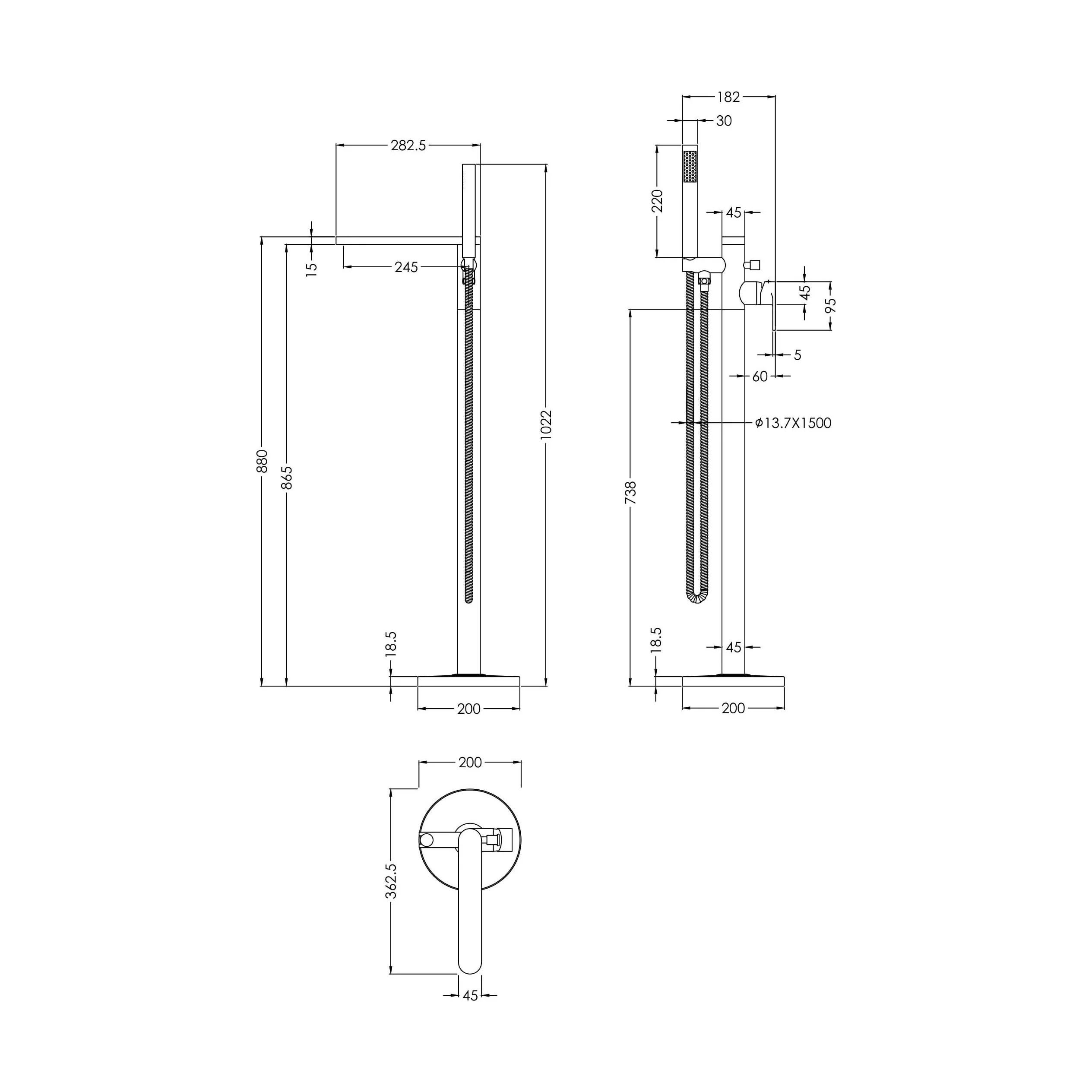 Enville Modern Freestanding Round Bath Shower Mixer Tap with Lever Handle and Kit - Choice of Colour - Image 24