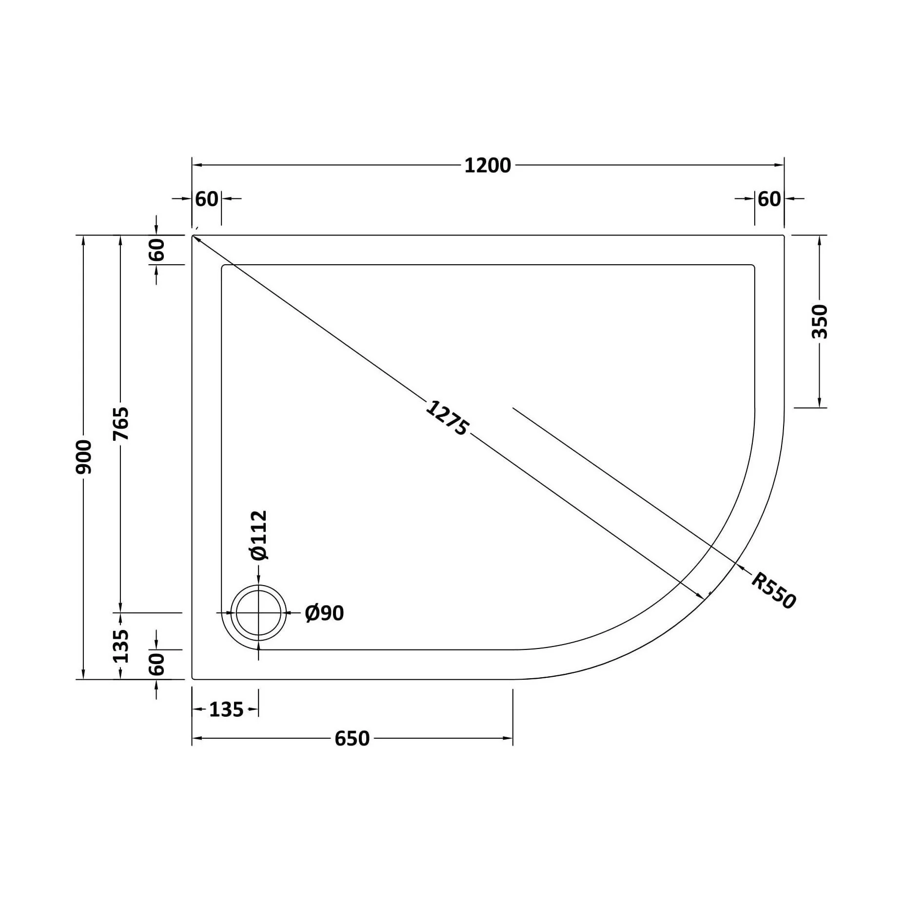 Balterley Shower Tray Modern Offset Quadrant Shower Tray, Left or Right Hand - Choice of Size and Finish - Image 100