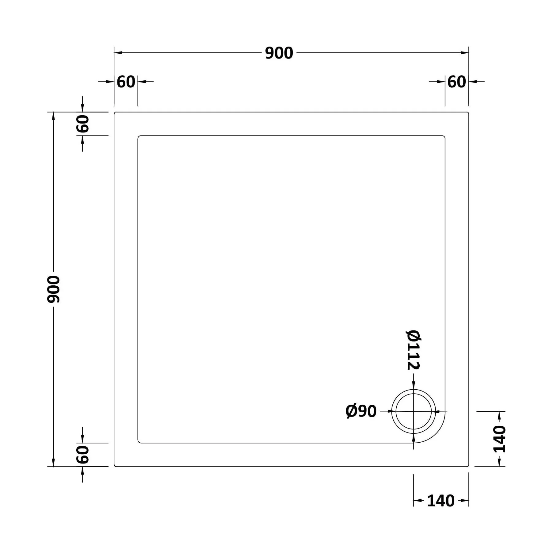 Balterley Shower Tray Modern Square, 40mm Profile - Choice of Size and Colour - Image 38