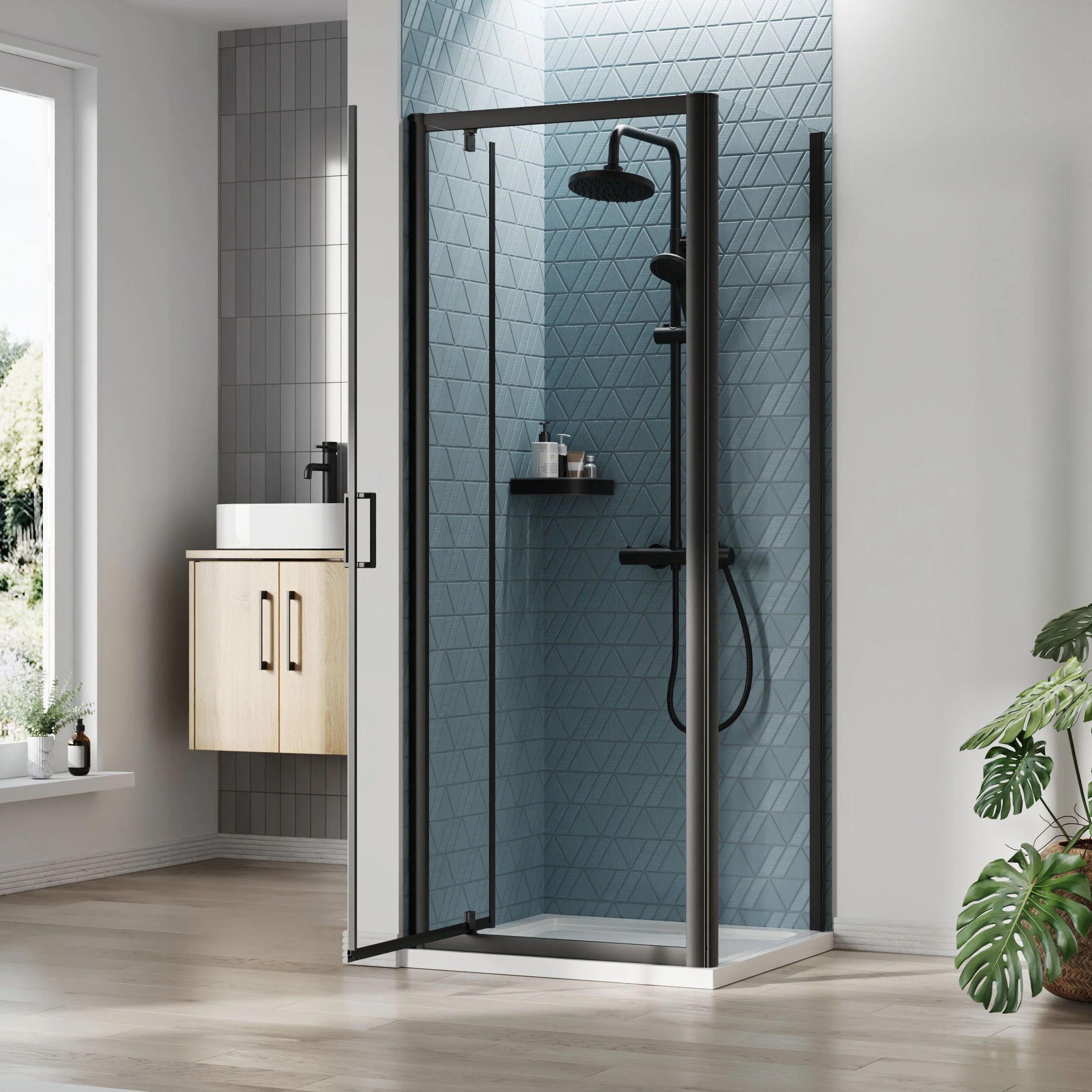 Almington Pivot Shower Door, Side Panel and Shower Tray - Choice of Size and Finish - Image 15