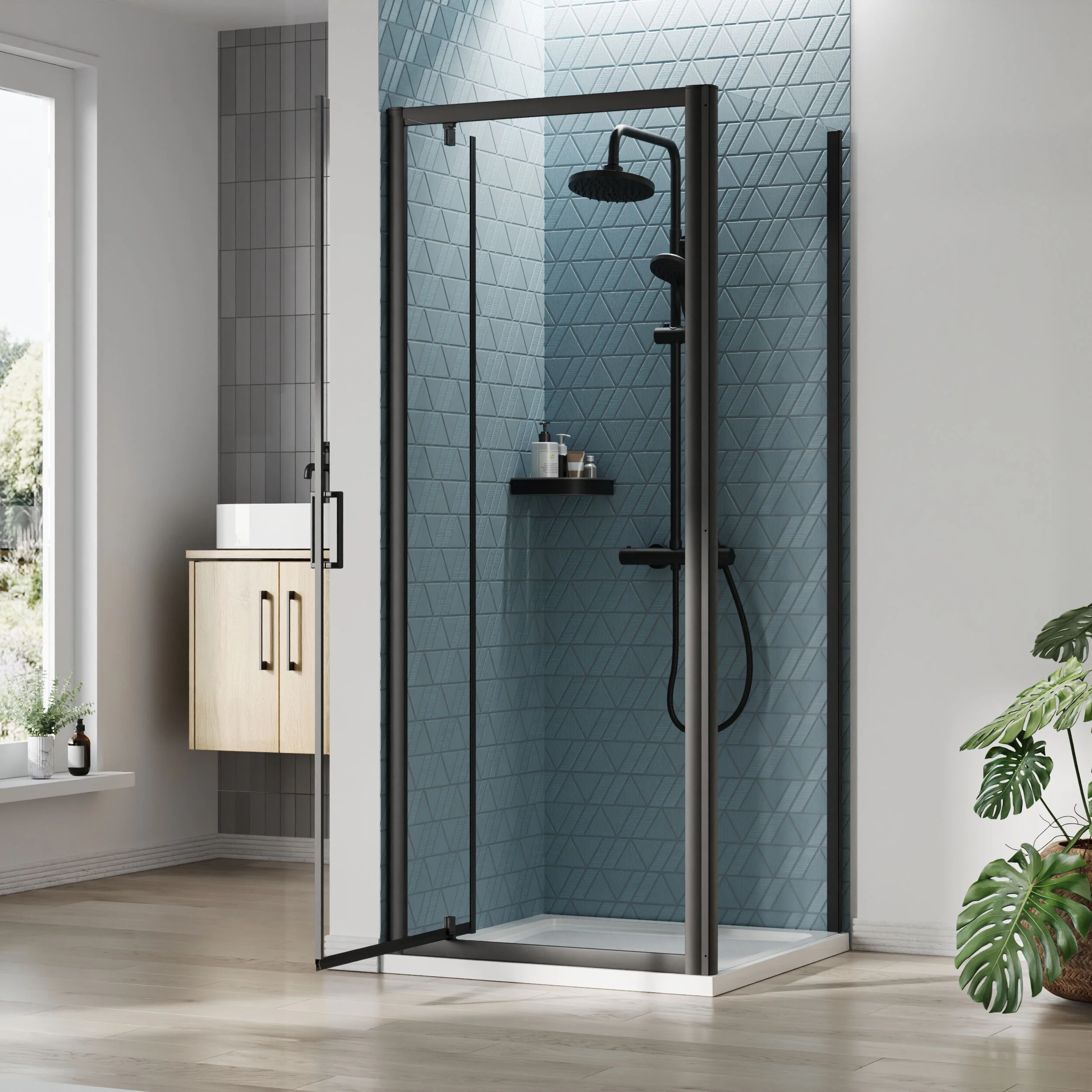 Almington Pivot Shower Door, Side Panel and Shower Tray - Choice of Size and Finish - Image 21