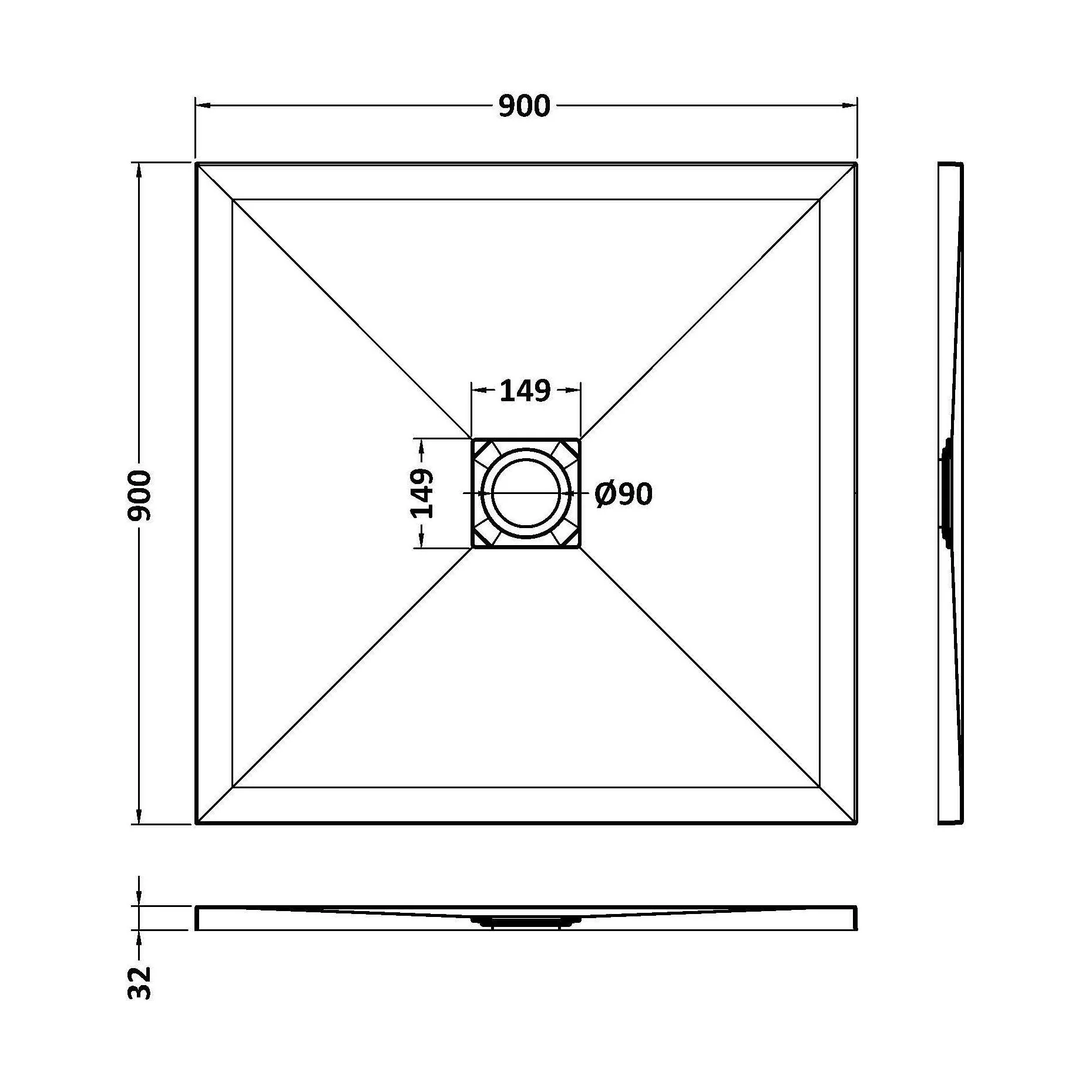 Balterley Shower Tray Ultra-Slim 32mm Low-Profile Square - Choice of Size and Finish - Image 23