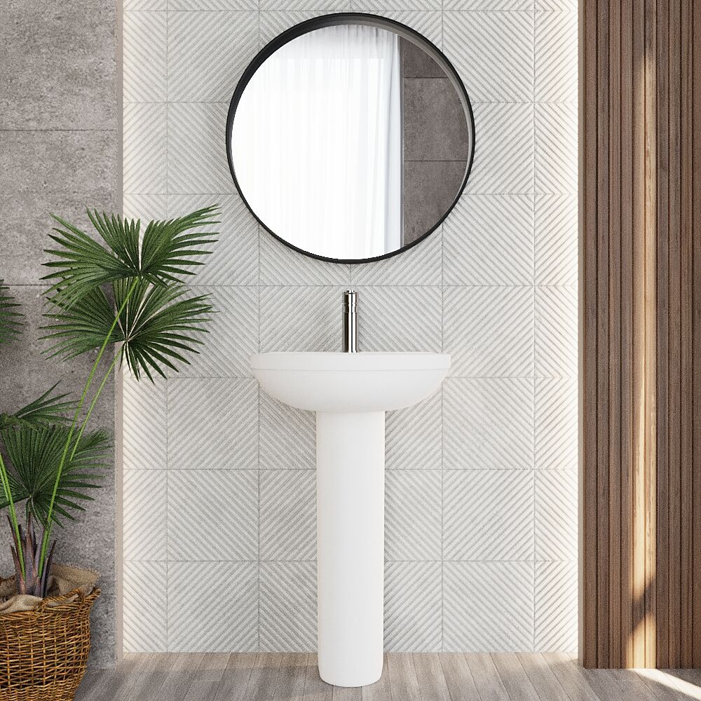 Copmere Modern White Round Bathroom Basin with Choice of Pedestal - 500mm - Image 3