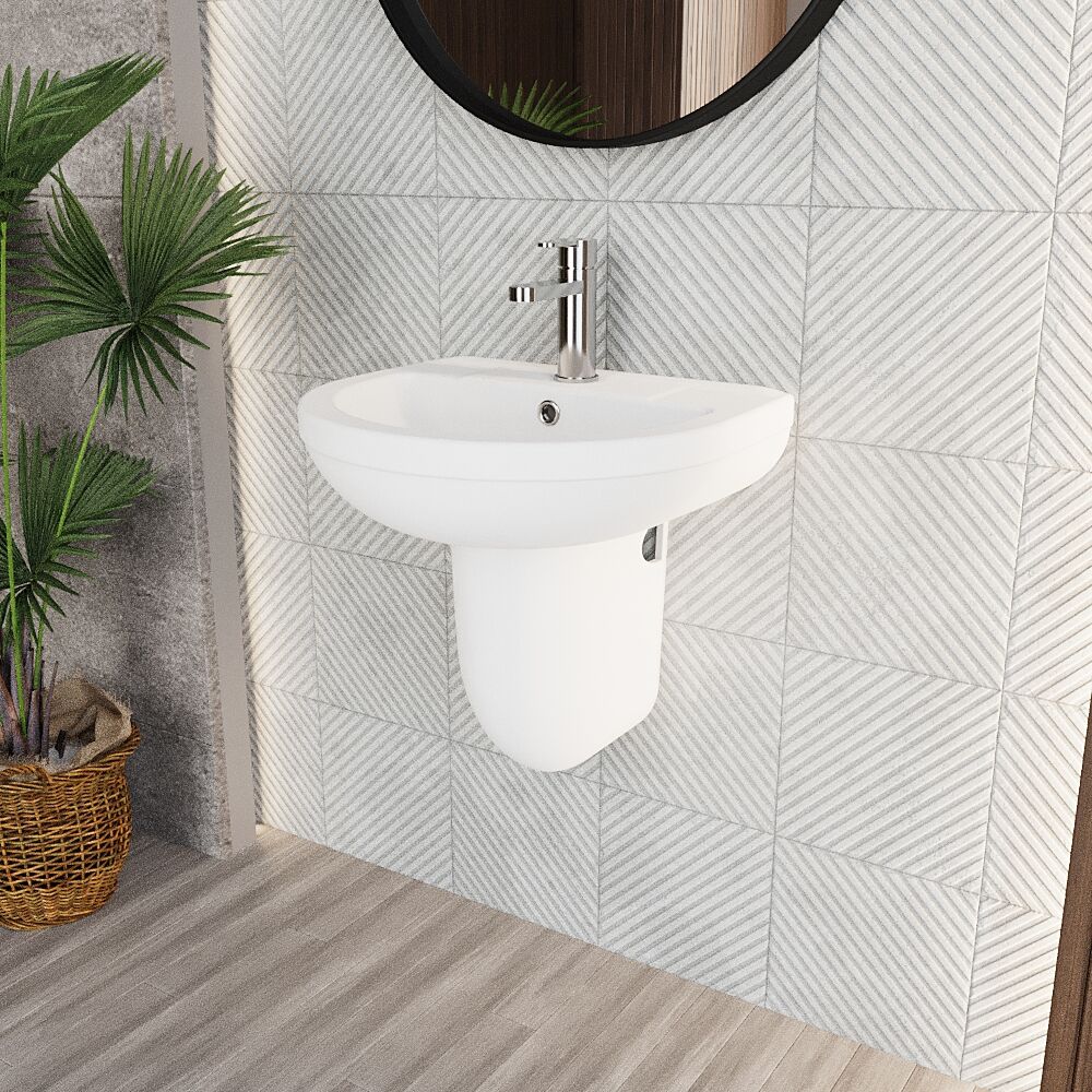 Copmere Modern White Round Bathroom Basin with Choice of Pedestal - 500mm - Image 8