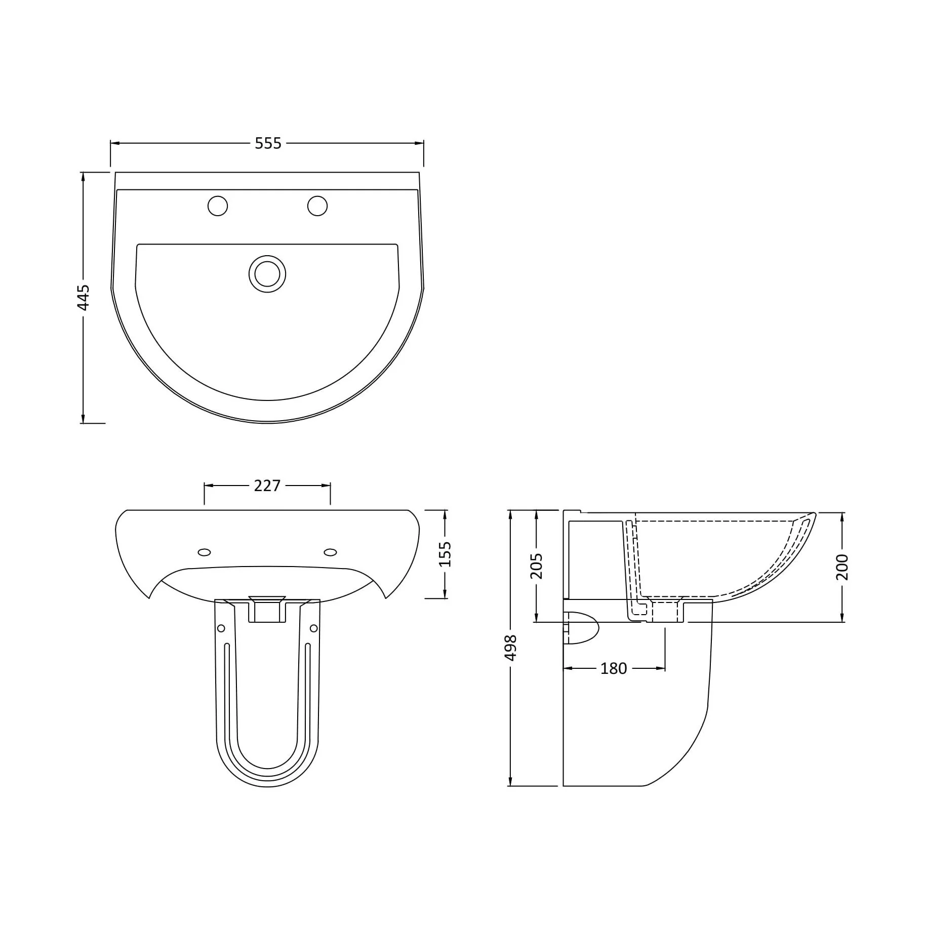 Churnet Modern White Soft Round Semi Pedestal Bathroom Basin - 1 or 2 Tap Hole (555mm) - Image 12