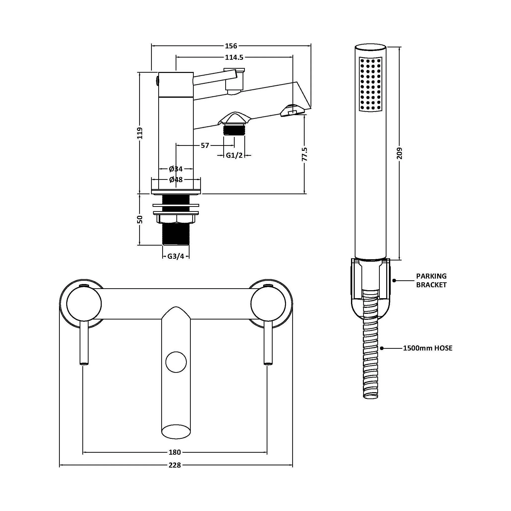Wetley Round Minimalist Bath Shower Mixer Tap with Shower Kit - Choice of Finish - Image 12