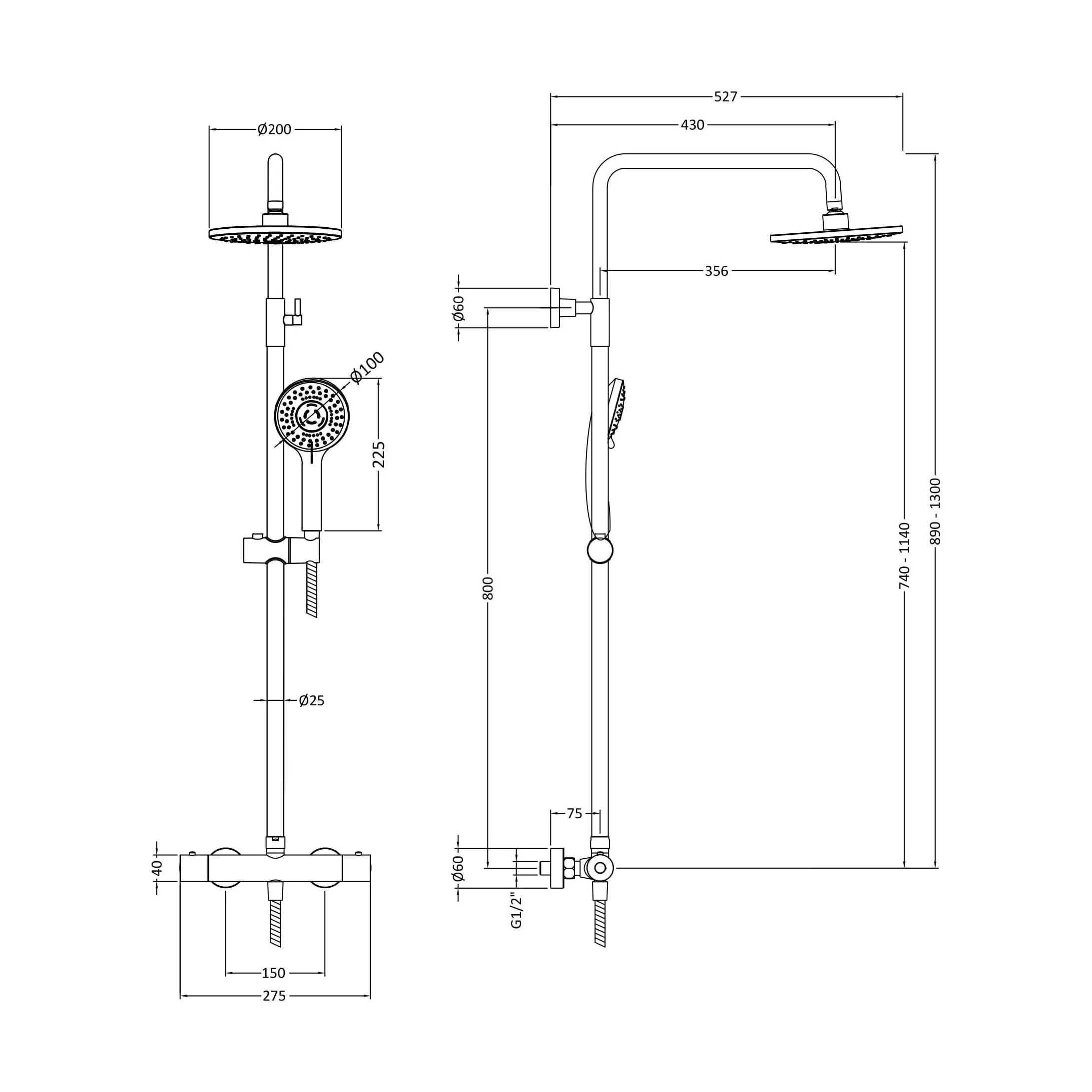 Consall Round Thermostatic Shower Kit with Fixed Head & Adjustable Handset - Multiple Colours Available - Image 17