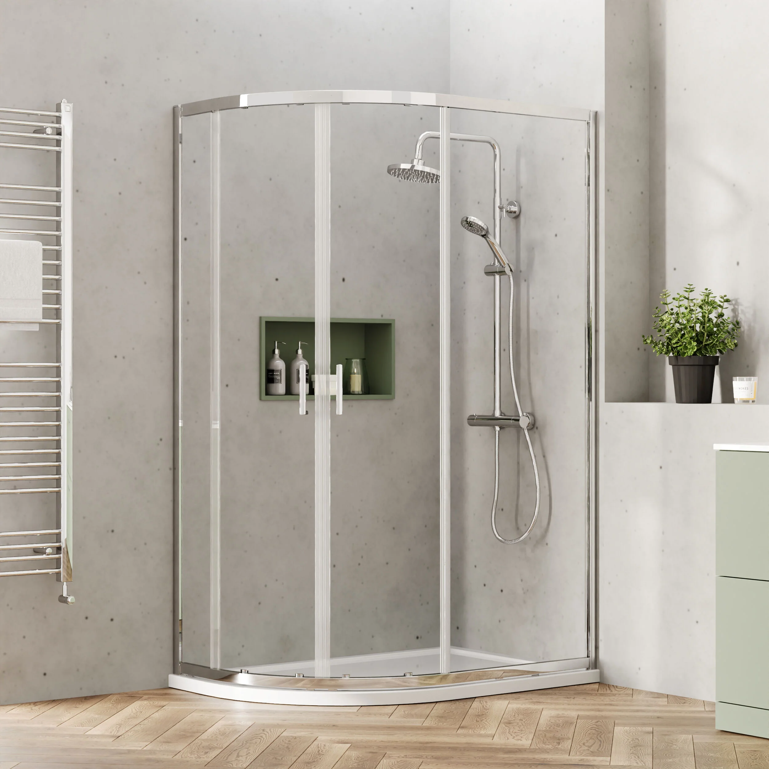 Almington 6mm Toughened Safety Glass Offset Quadrant Shower Enclosure - H: 1900mm - Choice of Profile Finish - Image 7