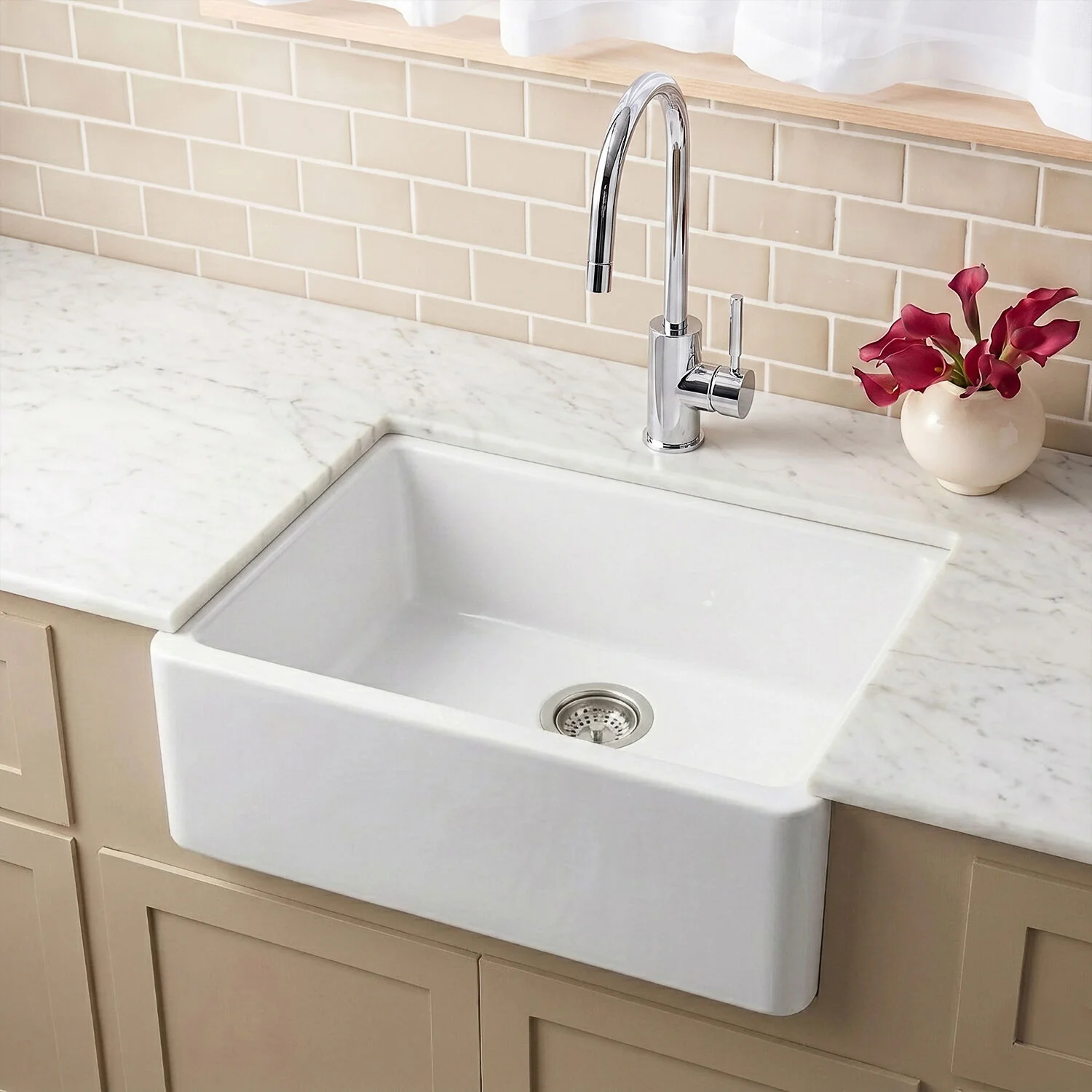 Single Bowl Fireclay Ceramic Butler Kitchen Sink - 595mm - Multiple Colours