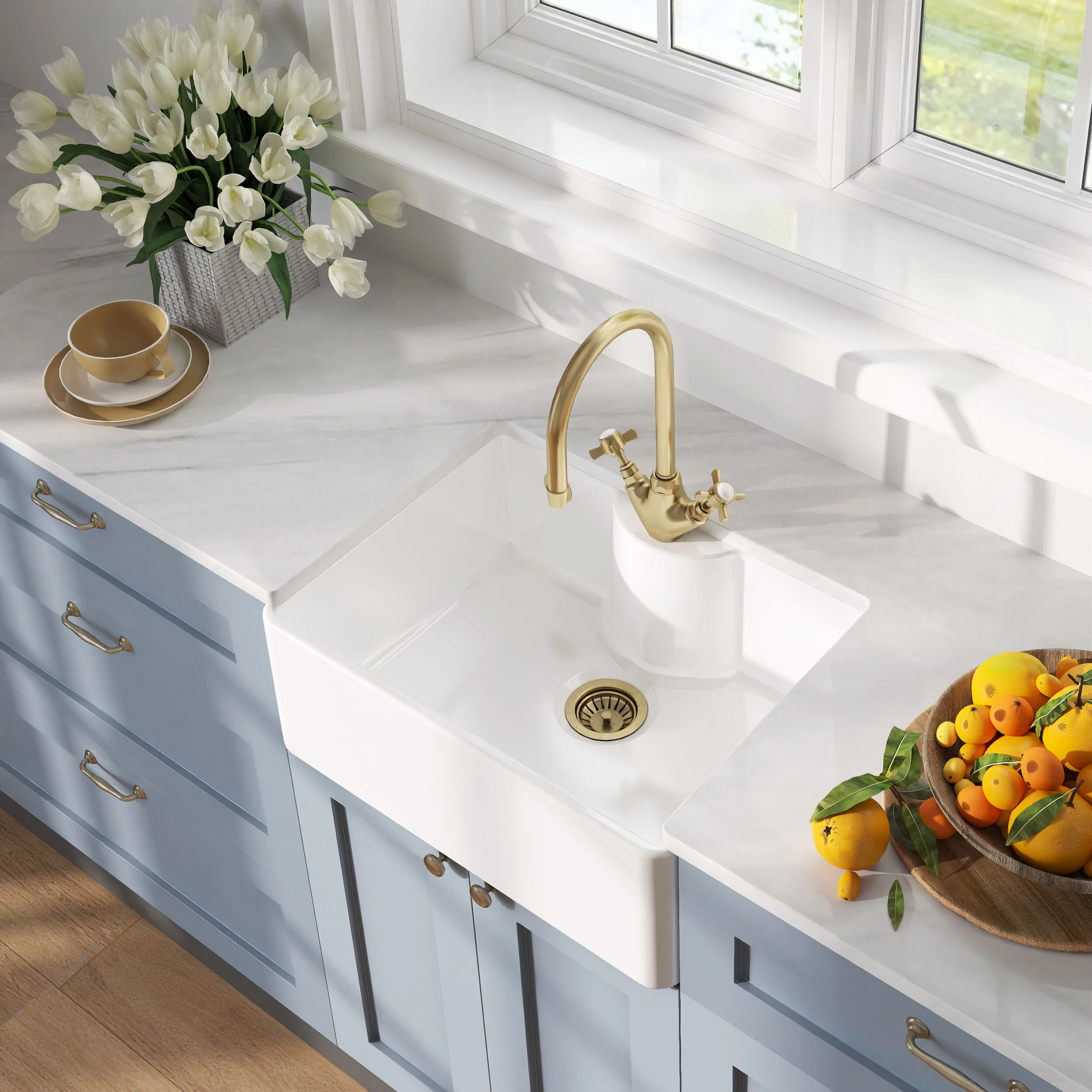 Single Bowl Fireclay Ceramic Butler Kitchen Sink - Variety of Sizes and Features Available - Image 13
