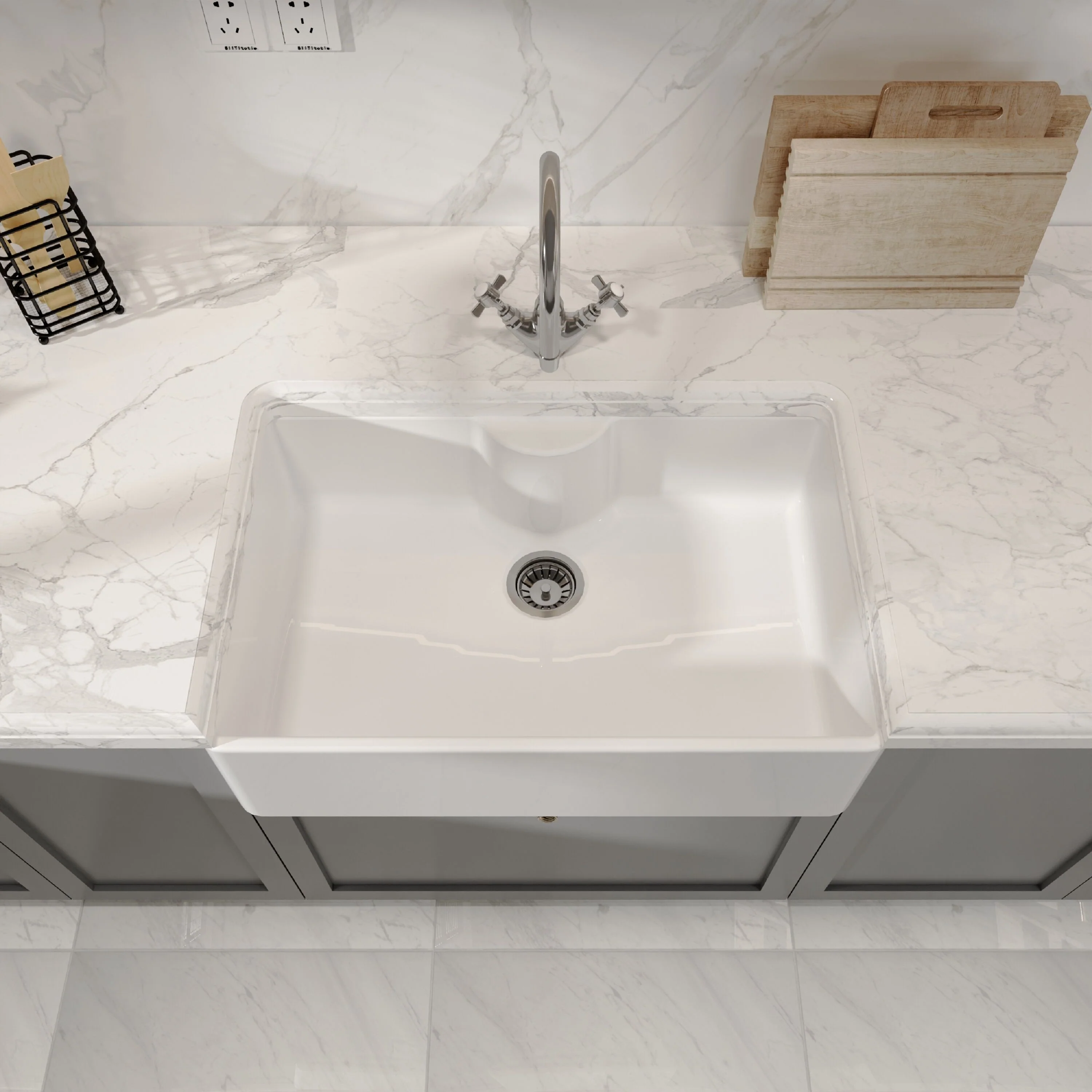 Single Bowl Fireclay Ceramic Butler Kitchen Sink - Variety of Sizes and Features Available - Image 14