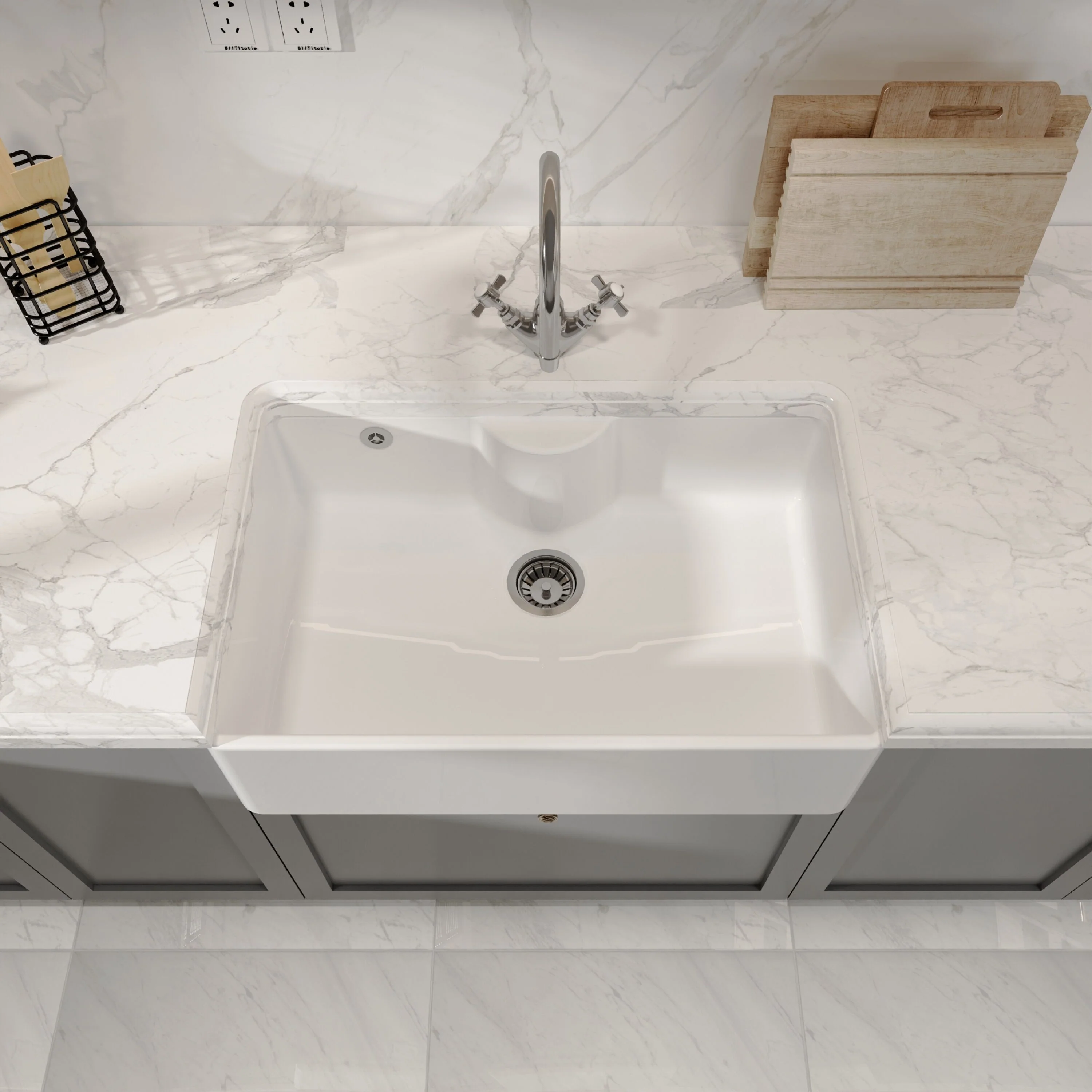 Single Bowl Fireclay Ceramic Butler Kitchen Sink - Variety of Sizes and Features Available - Image 15