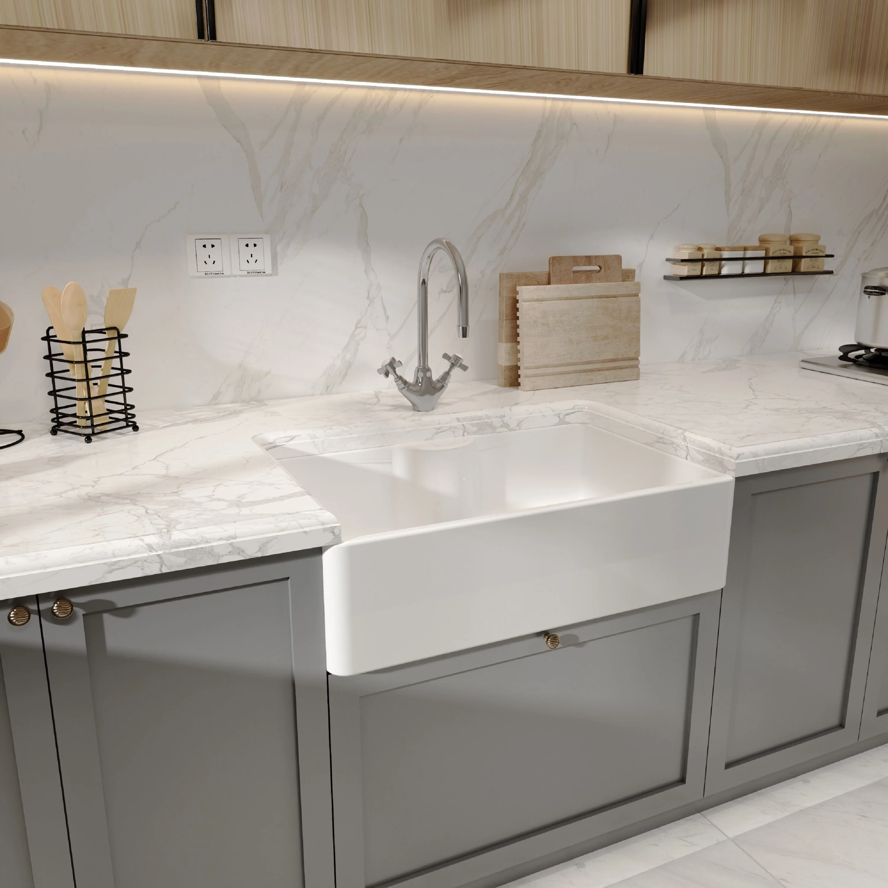Single Bowl Fireclay Ceramic Butler Kitchen Sink - Variety of Sizes and Features Available - Image 19