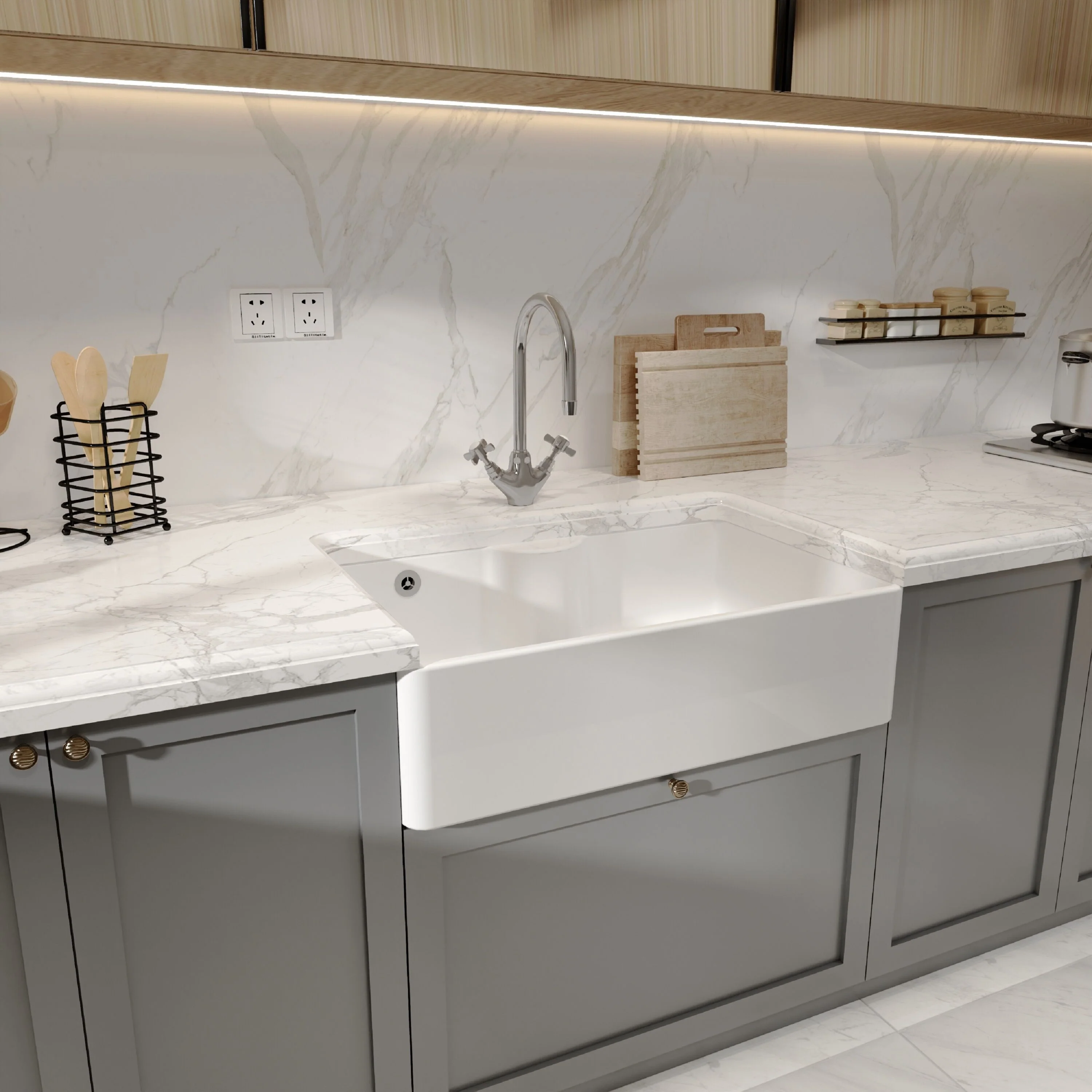 Single Bowl Fireclay Ceramic Butler Kitchen Sink - Variety of Sizes and Features Available - Image 20