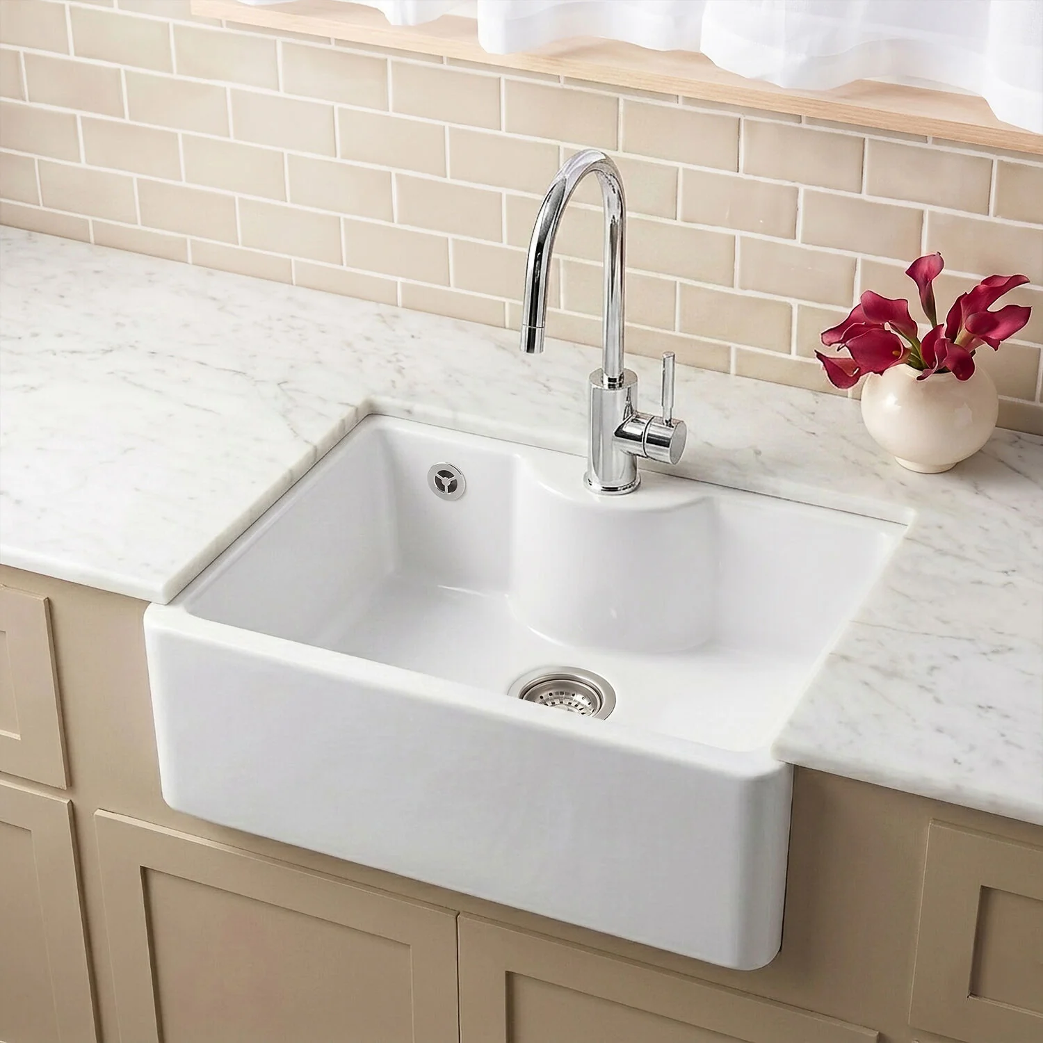 Single Bowl Fireclay Ceramic Butler Kitchen Sink - Variety of Sizes and Features Available - Image 3