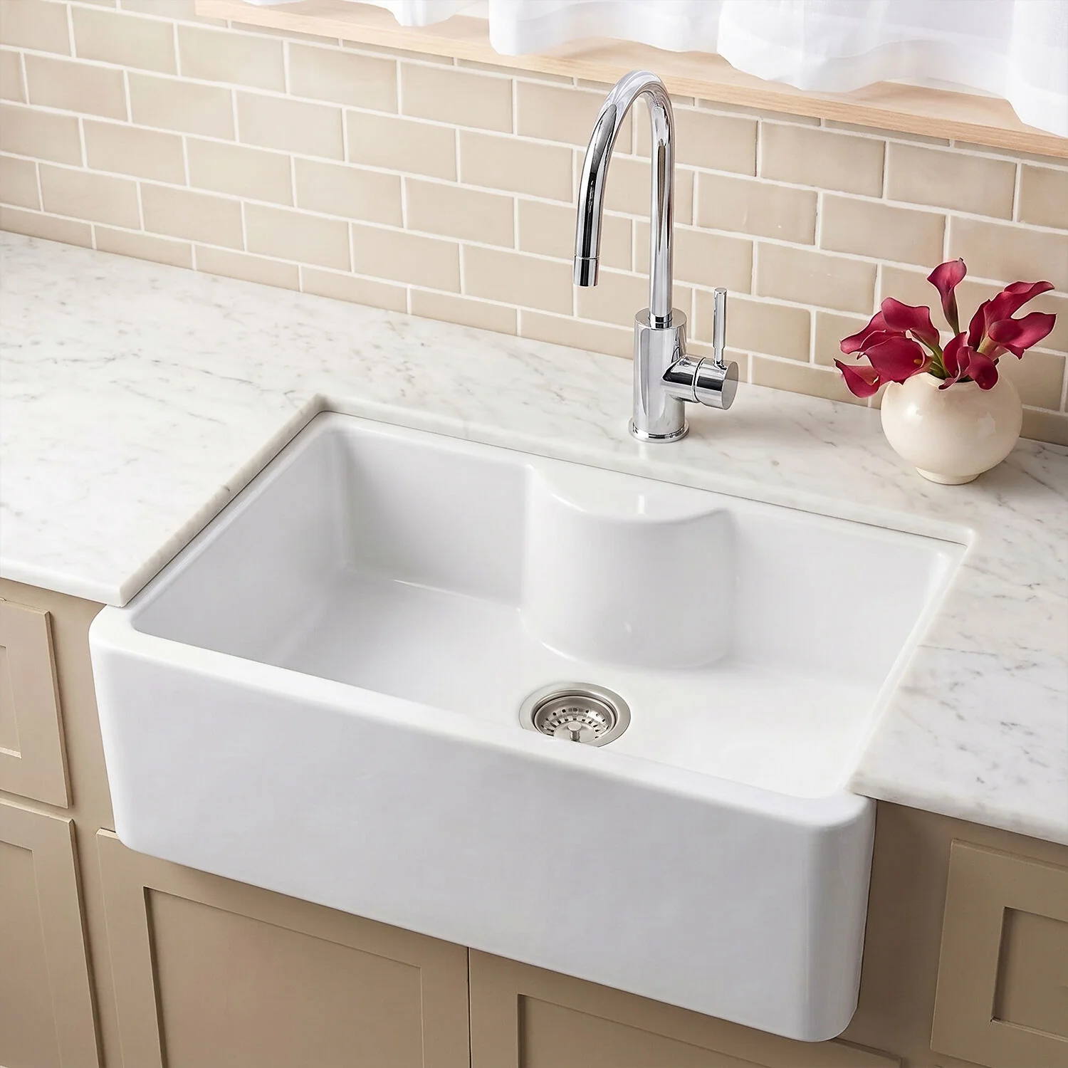 Single Bowl Fireclay Ceramic Butler Kitchen Sink - Variety of Sizes and Features Available - Image 4
