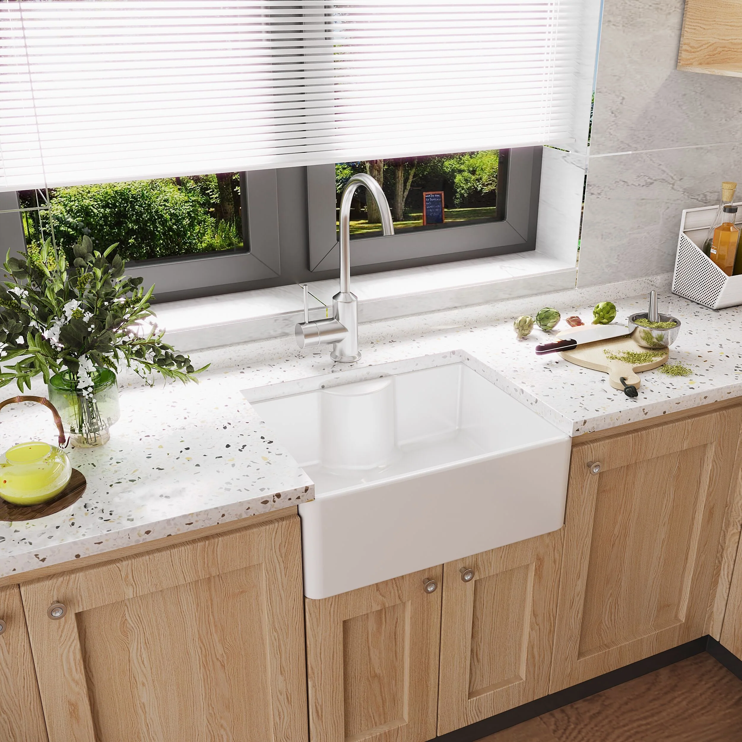 Single Bowl Fireclay Ceramic Butler Kitchen Sink with Tap Ledge - Image 4