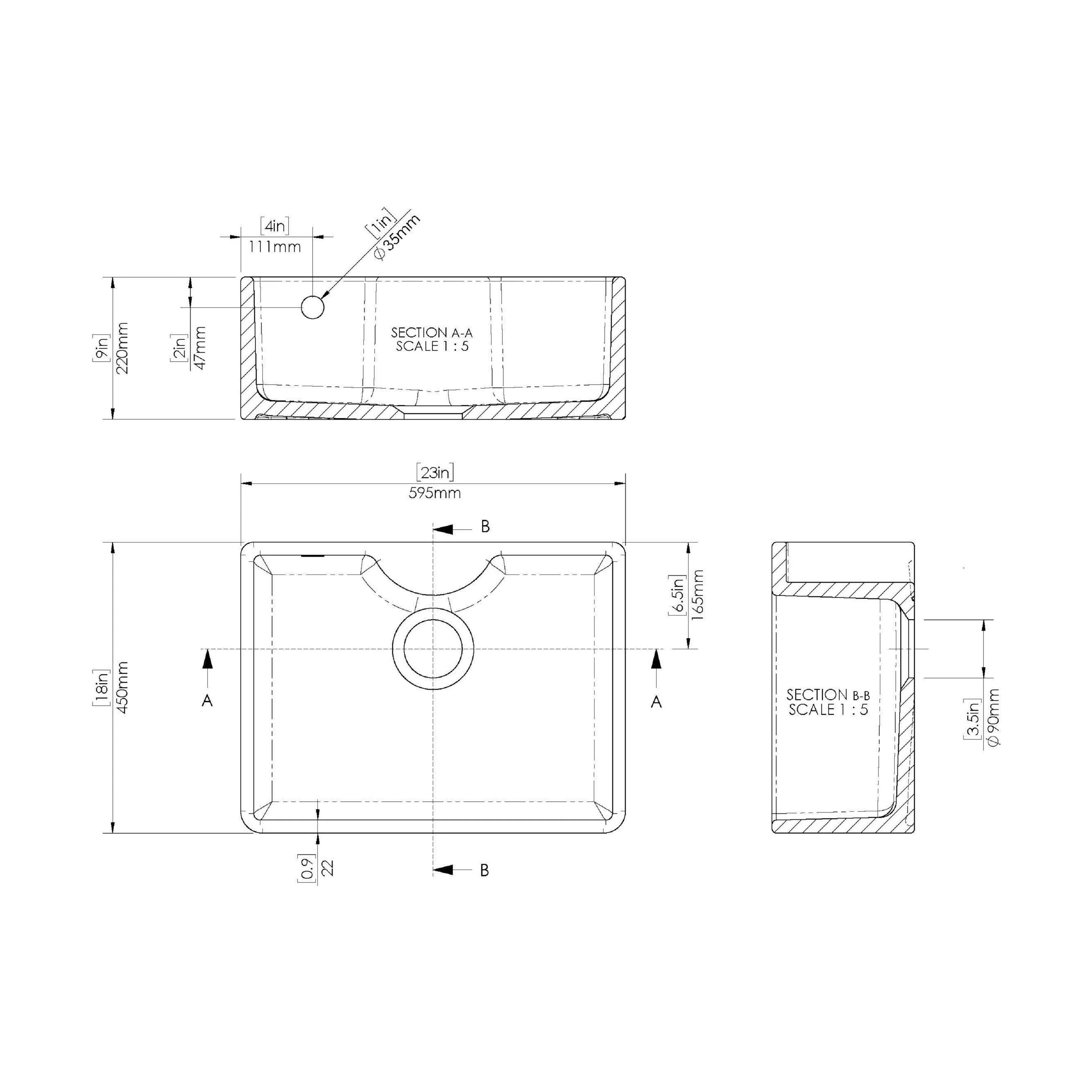 Single Bowl Fireclay Ceramic Butler Kitchen Sink with Ledge , Overflow & Waste - Image 5