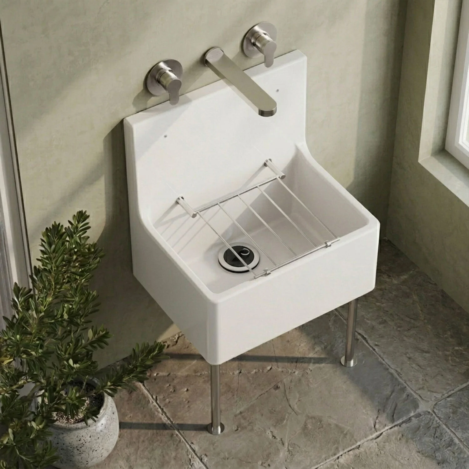 Single Bowl  Fireclay Ceramic Cleaner Sink w.Grid - Multiple Sizes and Accessories - Image 2